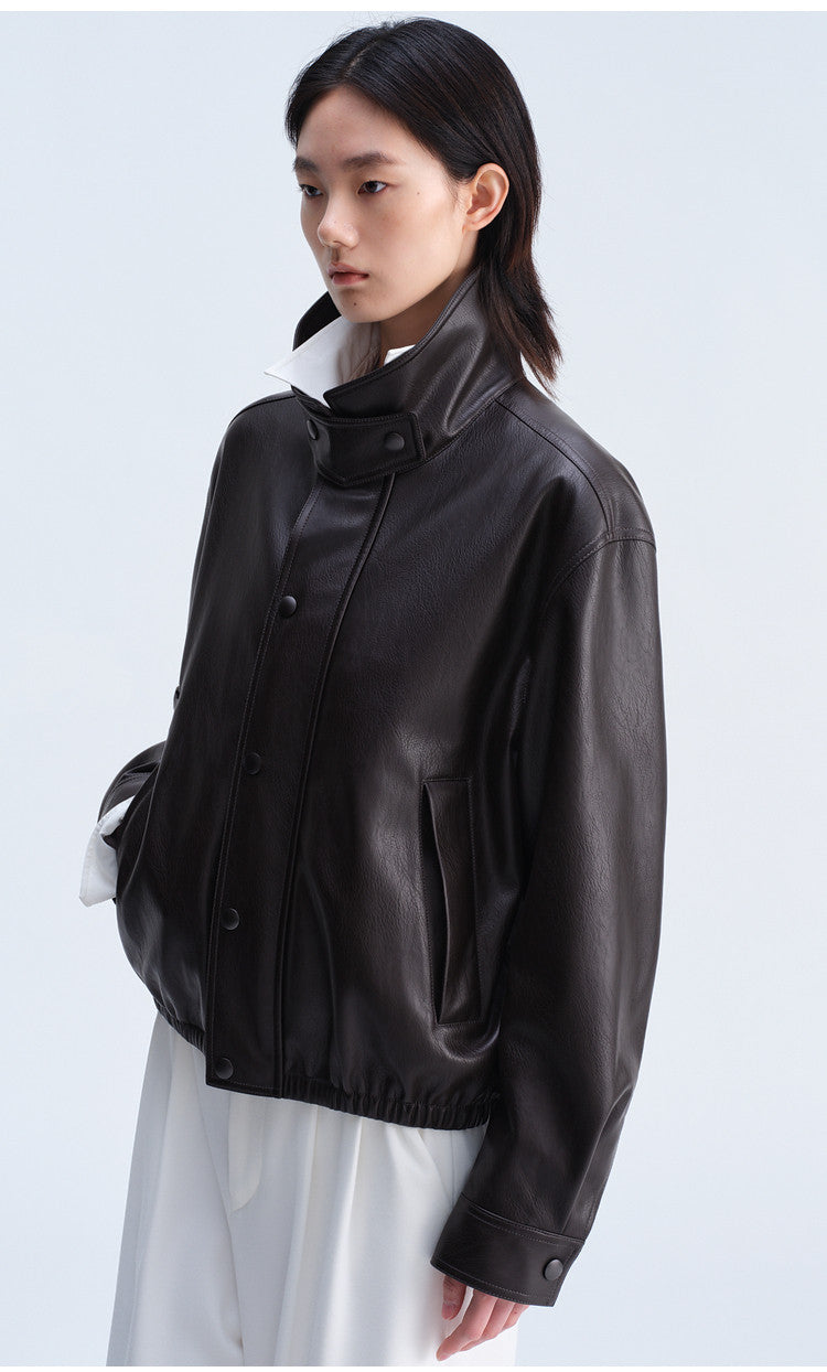 Casual Loose-Fit Harrington Jacket with Double Collar