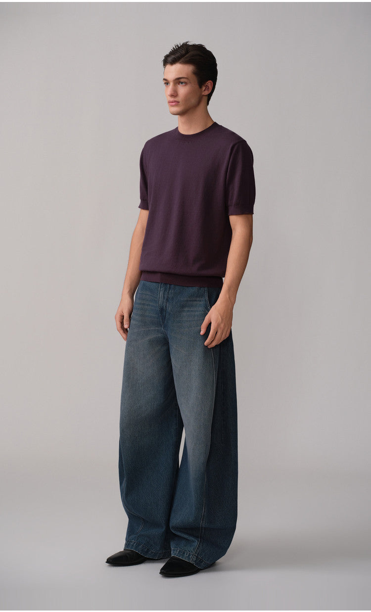 Casual Knit Shirt with Ribbed Waist and Hem