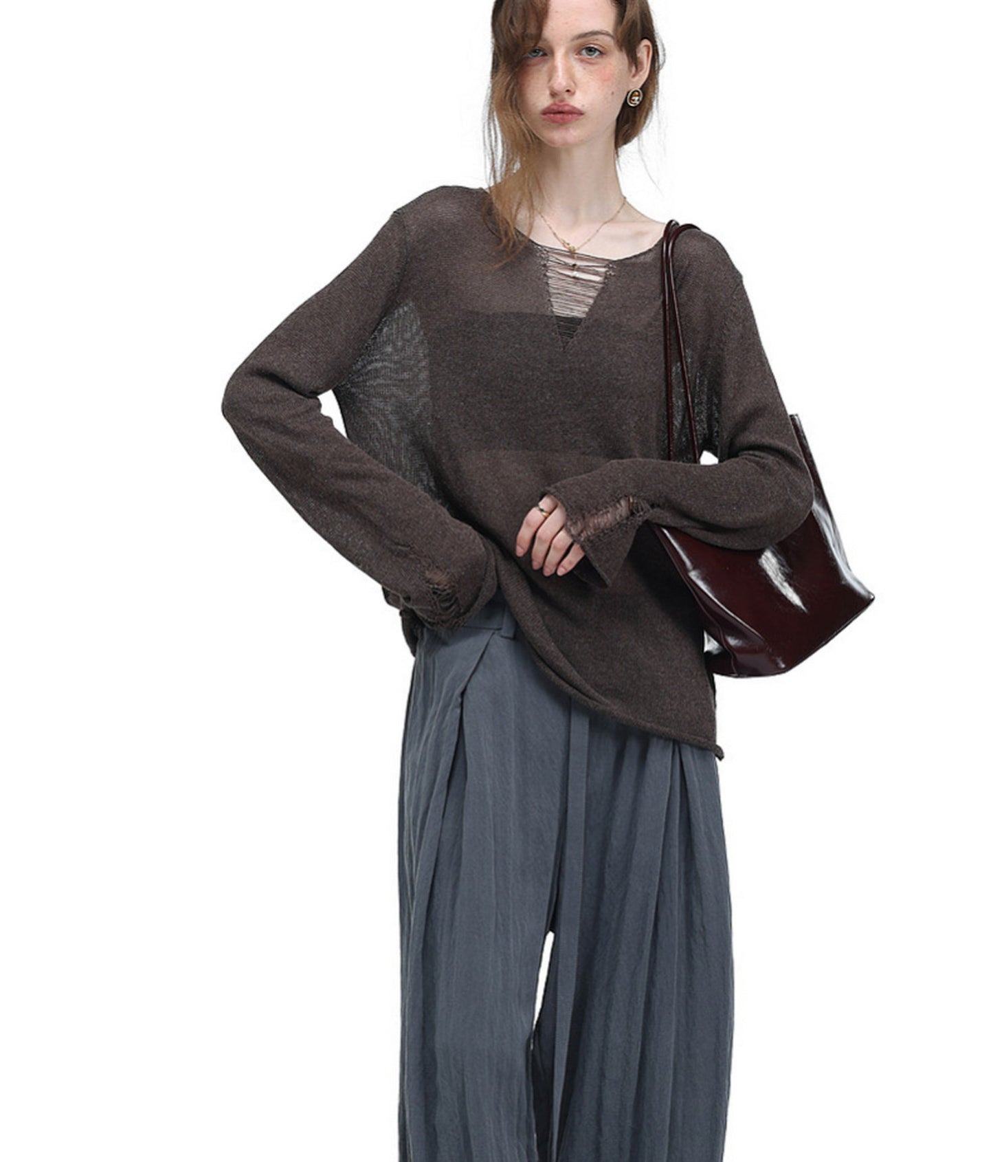 V-Neck Drawstring Lightweight Knit Shirt