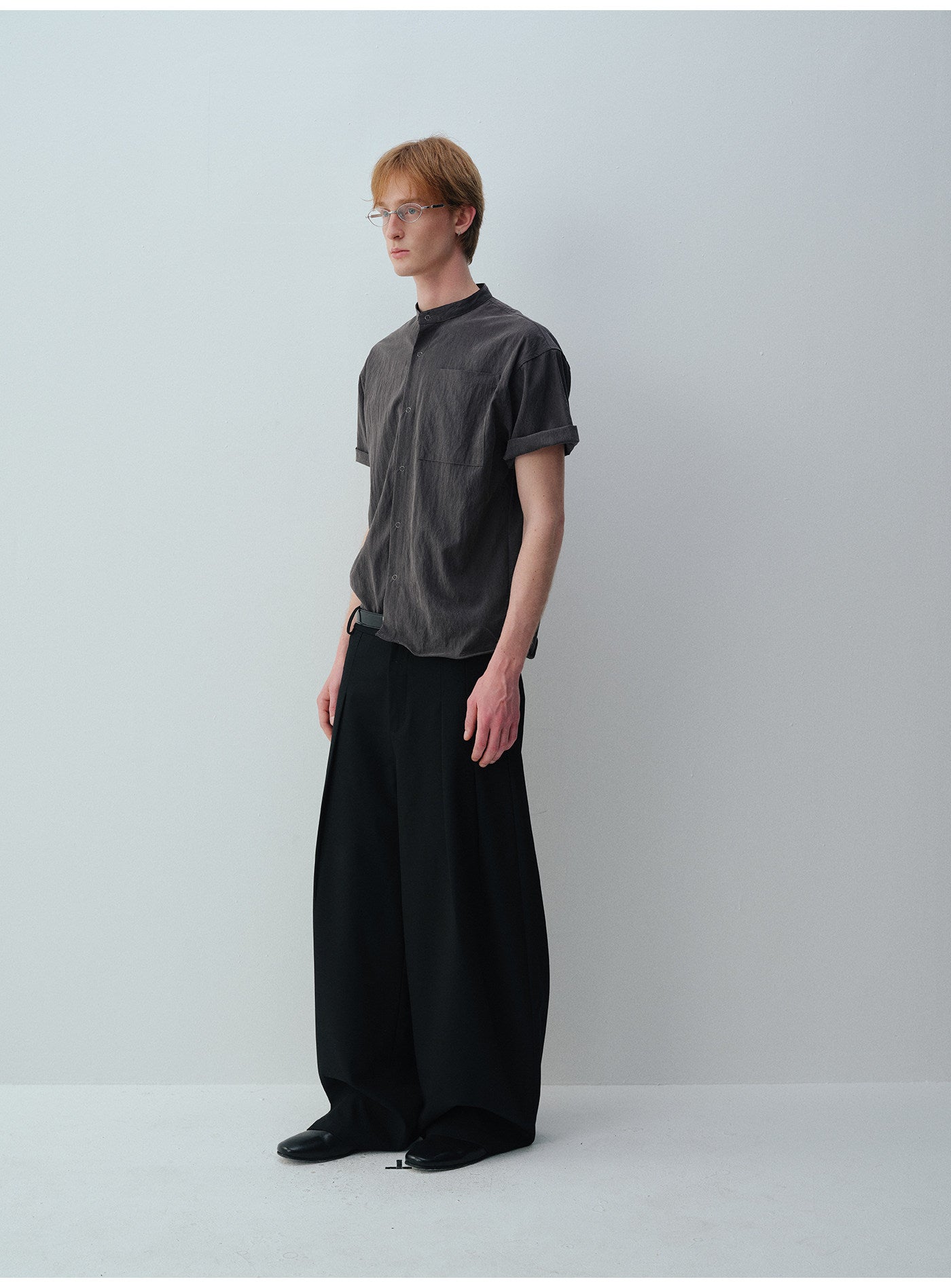 왁스 스탠드 카라 셔츠