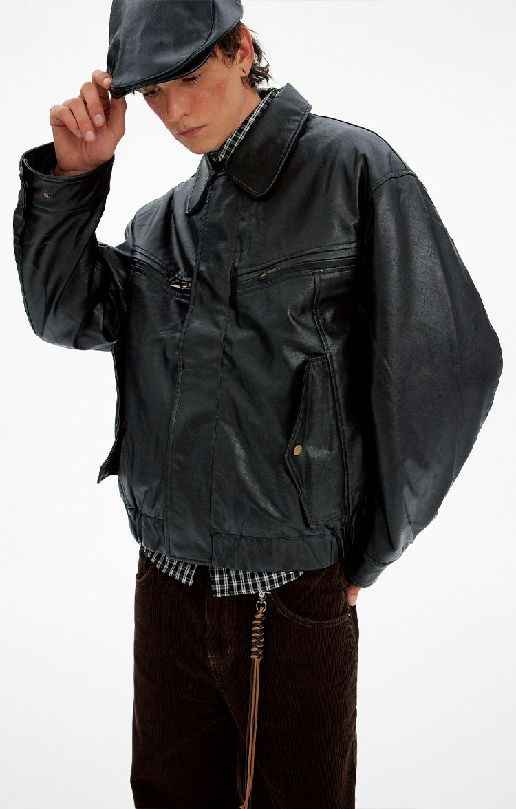 Cool Lapel Design PU Leather Jacket