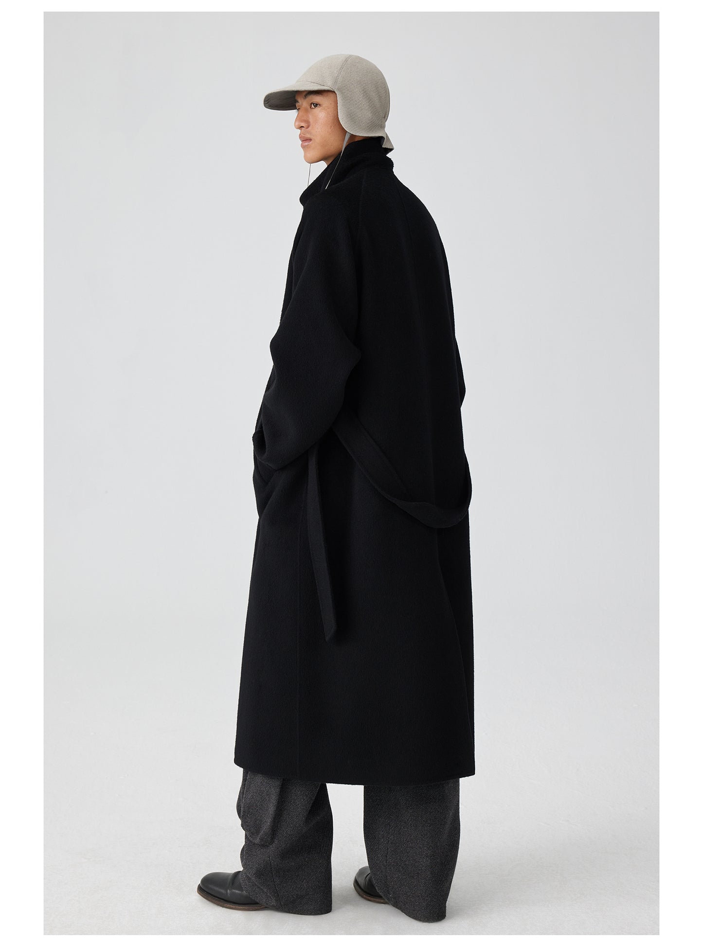 Double-faced stand collar wool coat