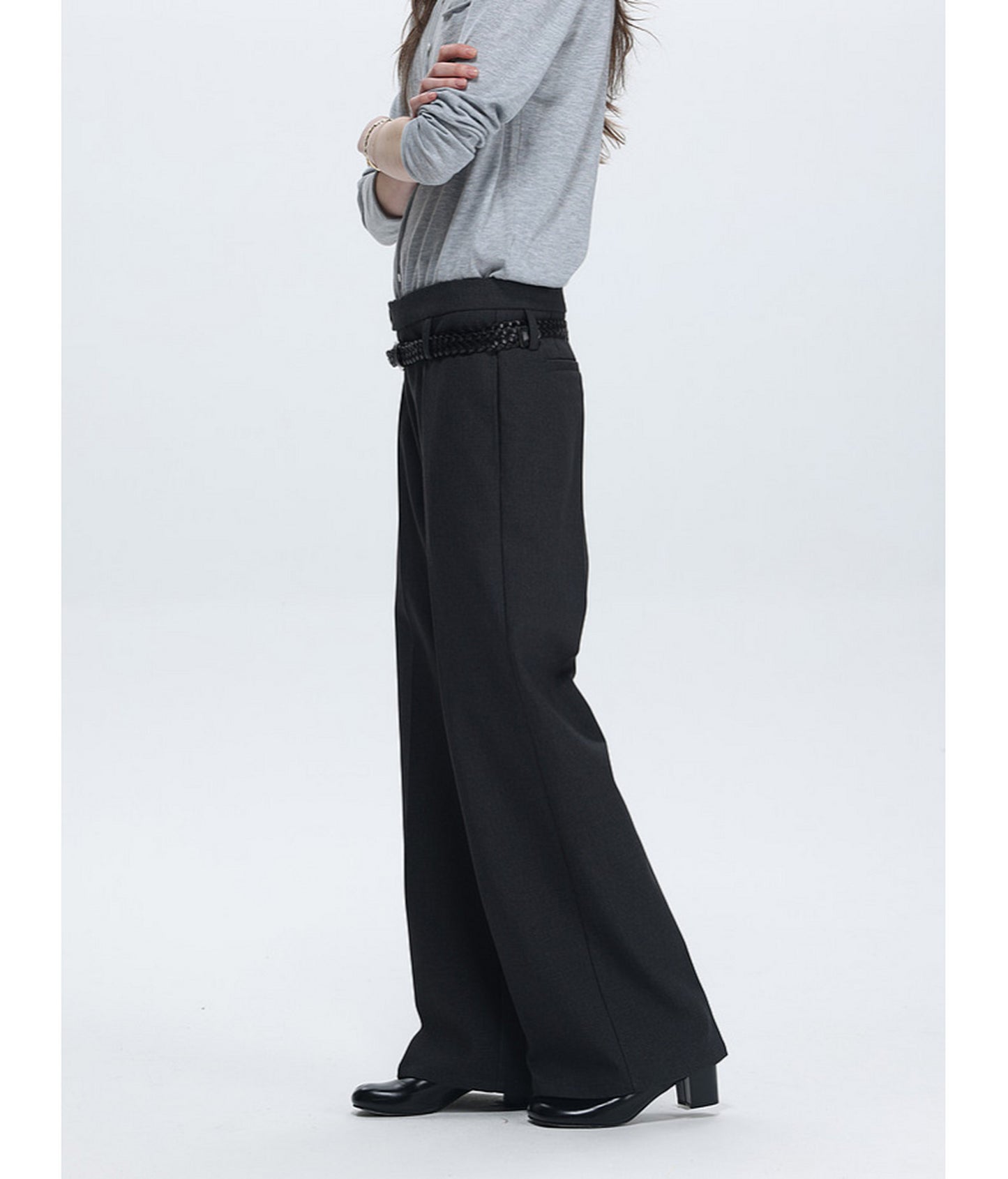 Straight-Pleated Casual Pants