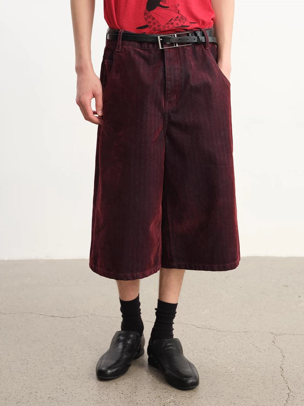 Herringbone-patterned corduroy cropped pants