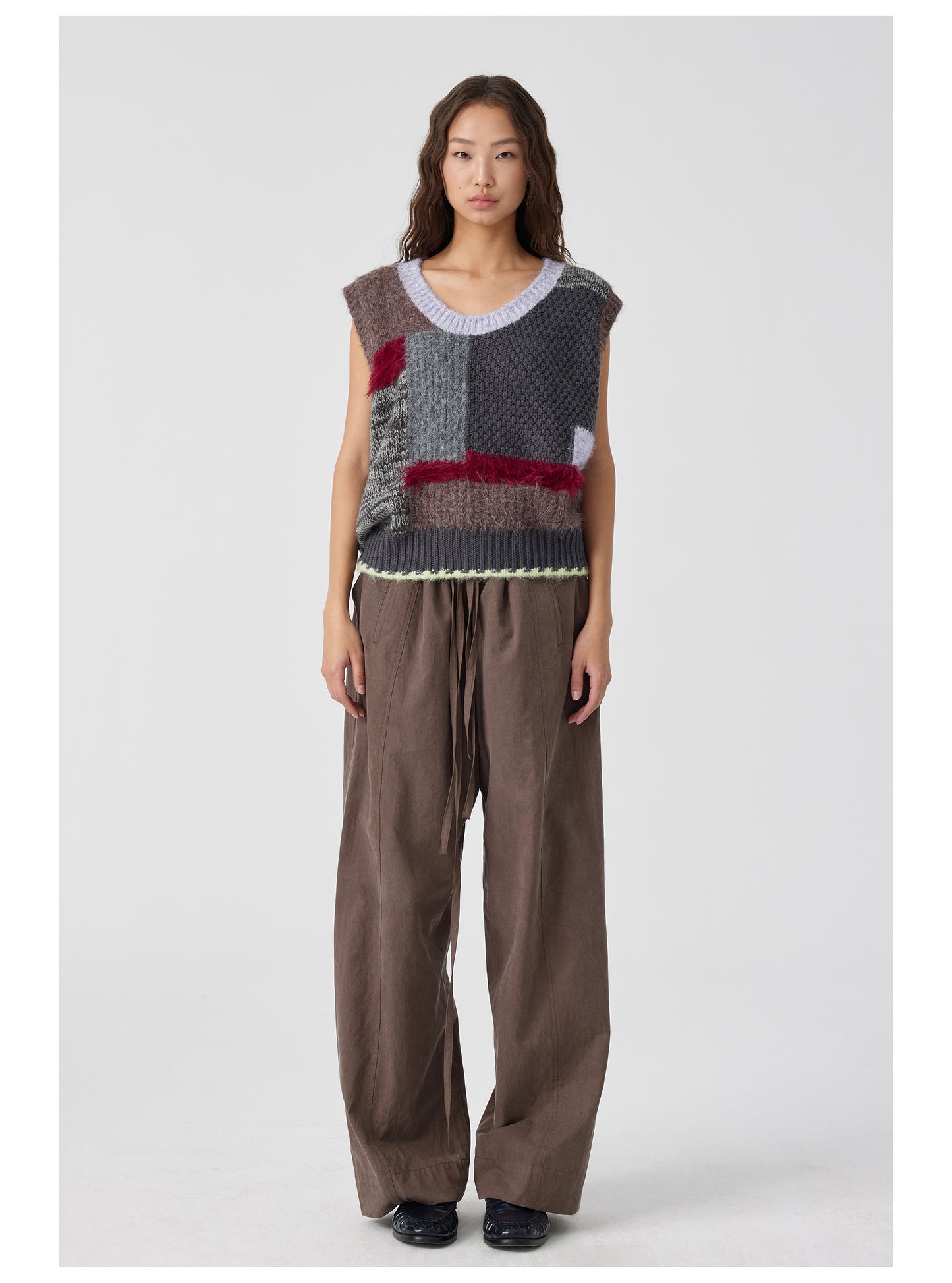 Patchwork Contrast U-Neck Sweater Vest