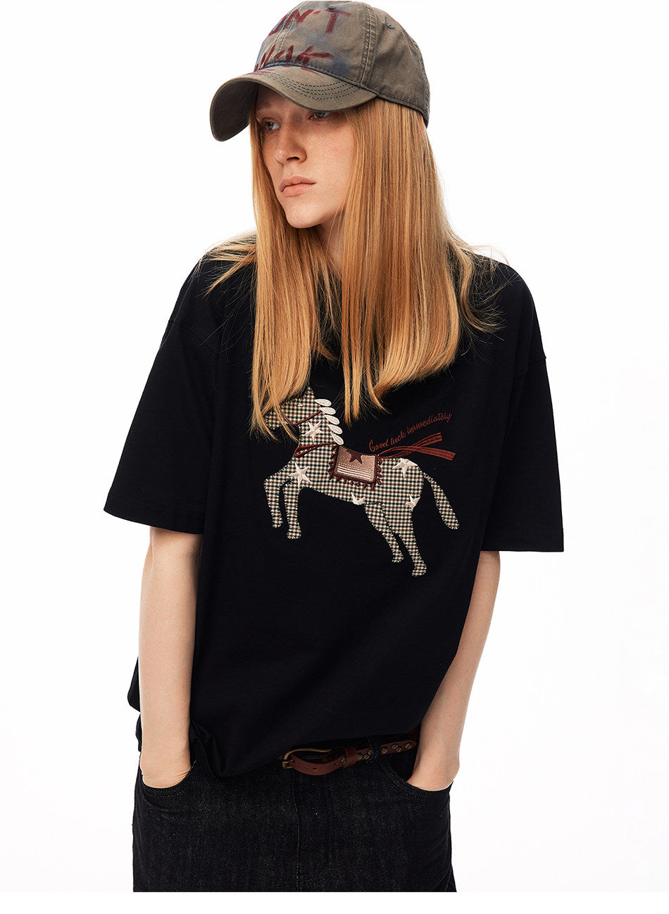 Embroidered T-Shirt with Pony Sticker