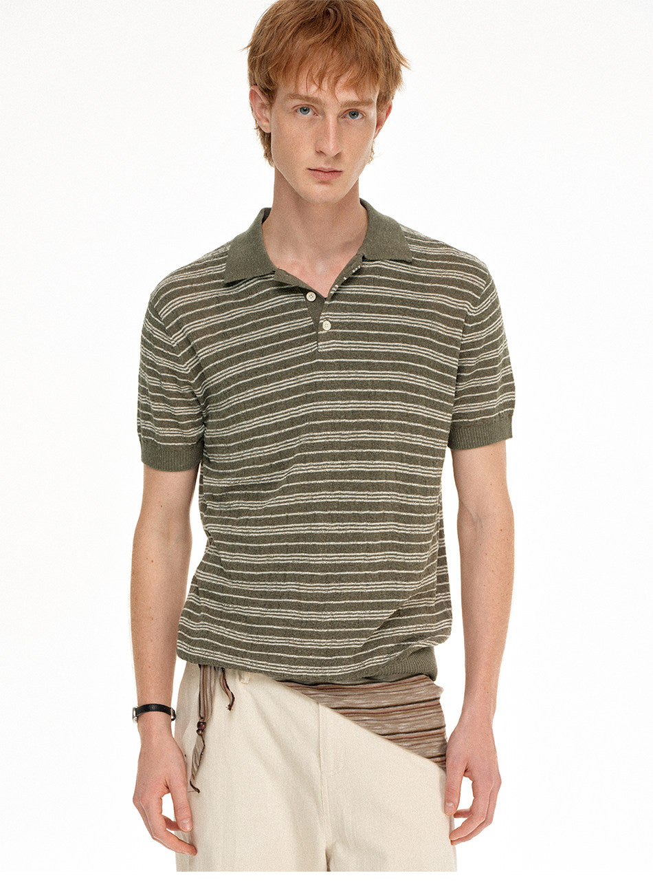 Linen Polo Shirt with Stripes