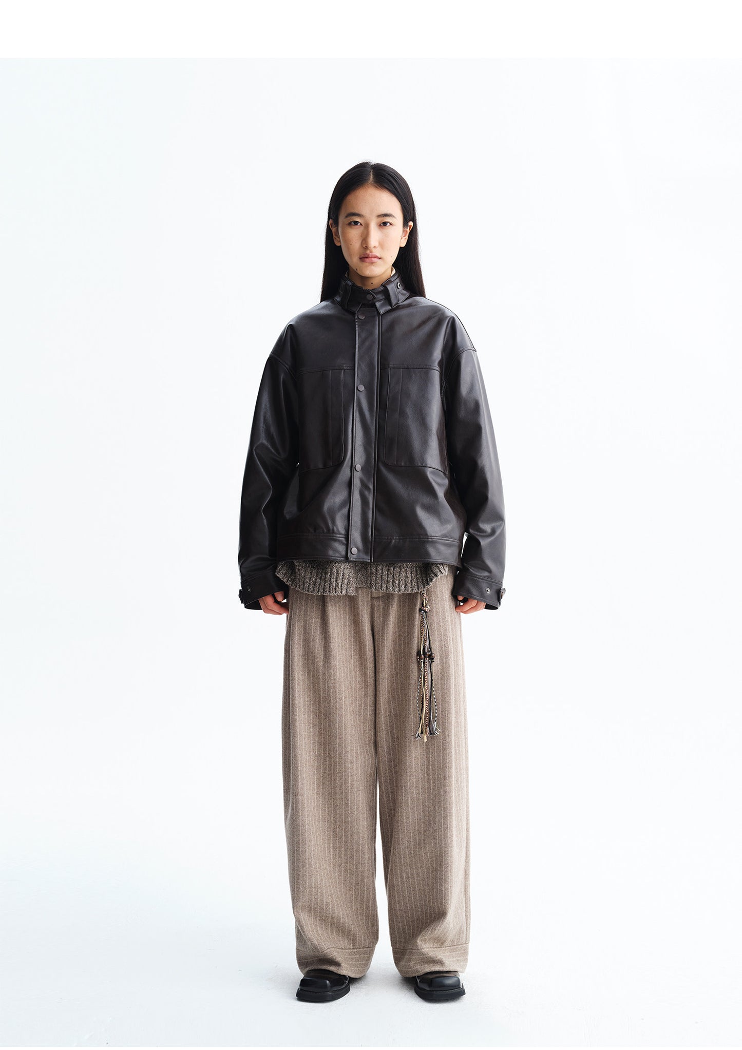 Stand Collar Eco-Friendly Leather Jacket