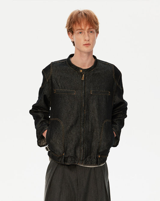 패디드 숄더 데님 재킷