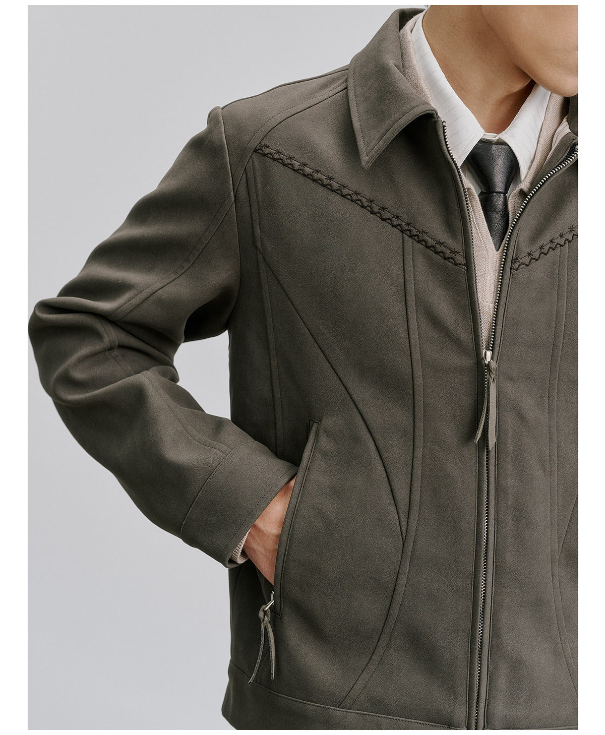 Harrington Jacket with Star-Patterned Suede Embroidery　