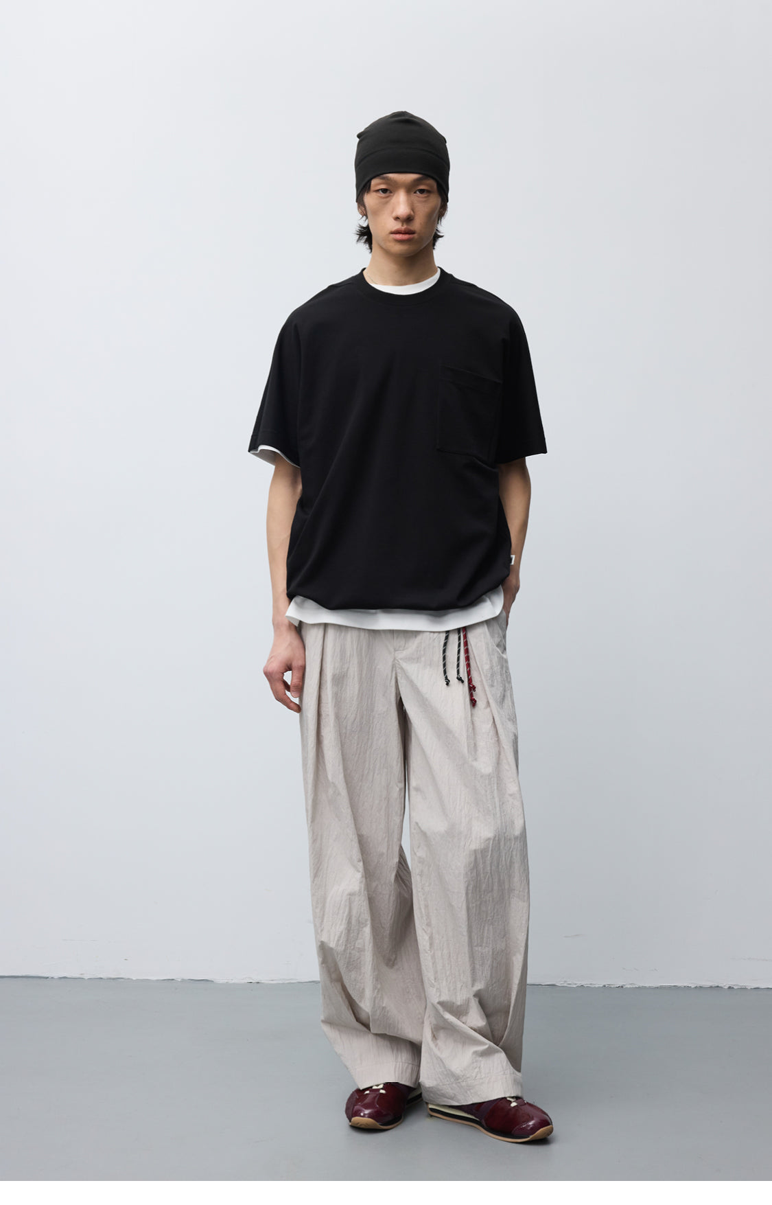 Drawstring loose-fitting T-shirt