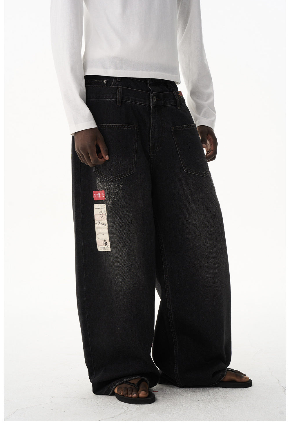 Retro Wash Double-Waist Straight-Leg Jeans