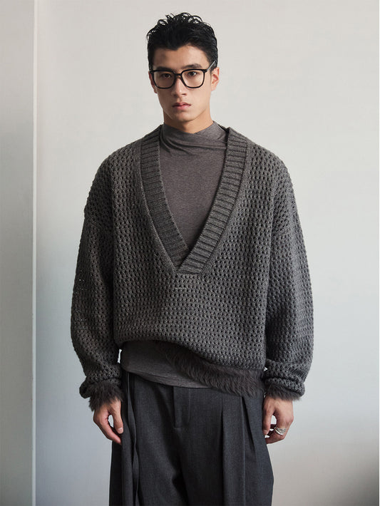 Openwork V-Neck Sweater