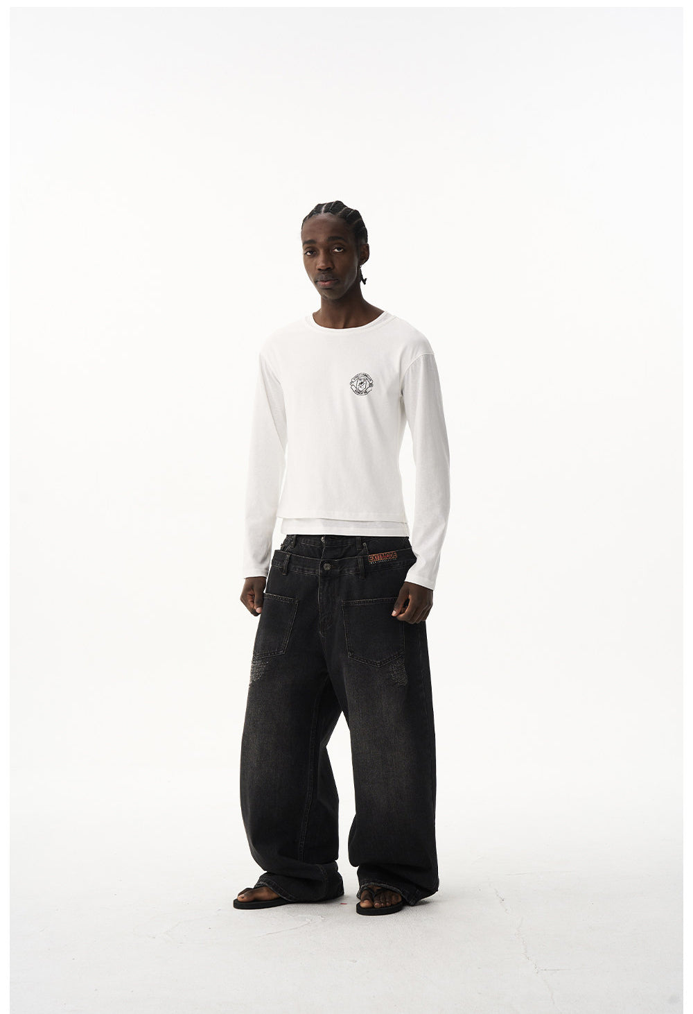 Retro Wash Double-Waist Straight-Leg Jeans