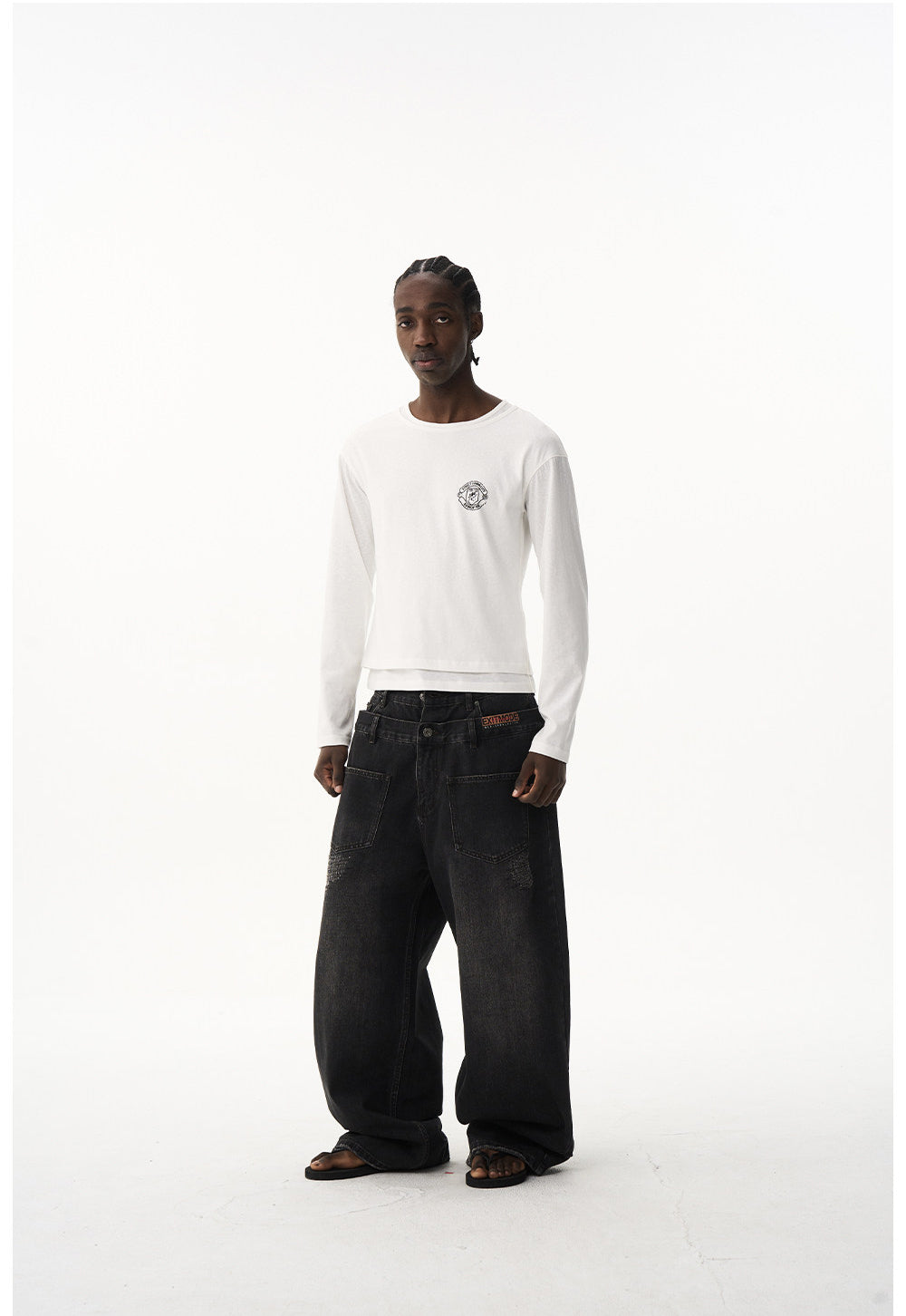 Retro Wash Double-Waist Straight-Leg Jeans