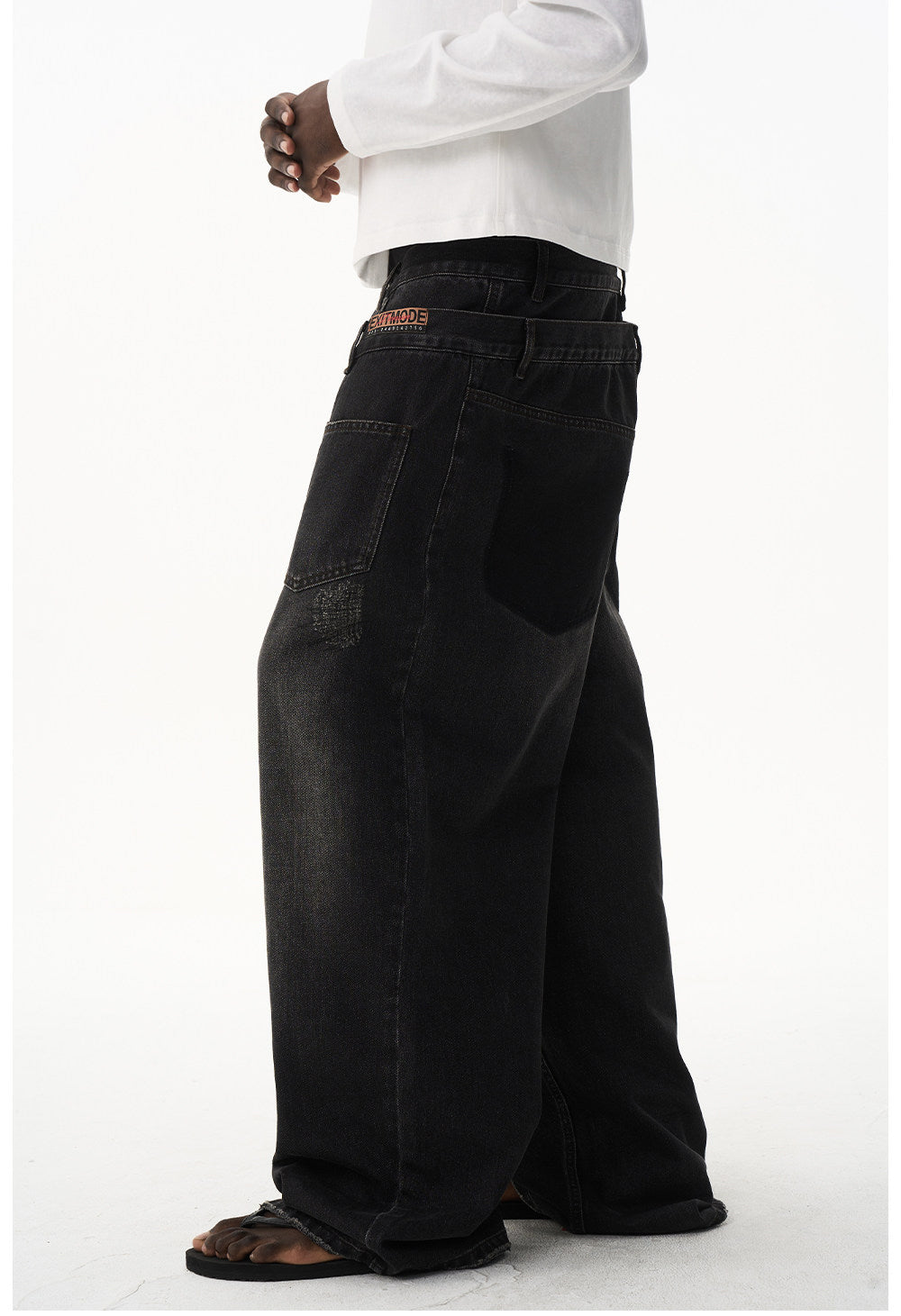 Retro Wash Double-Waist Straight-Leg Jeans