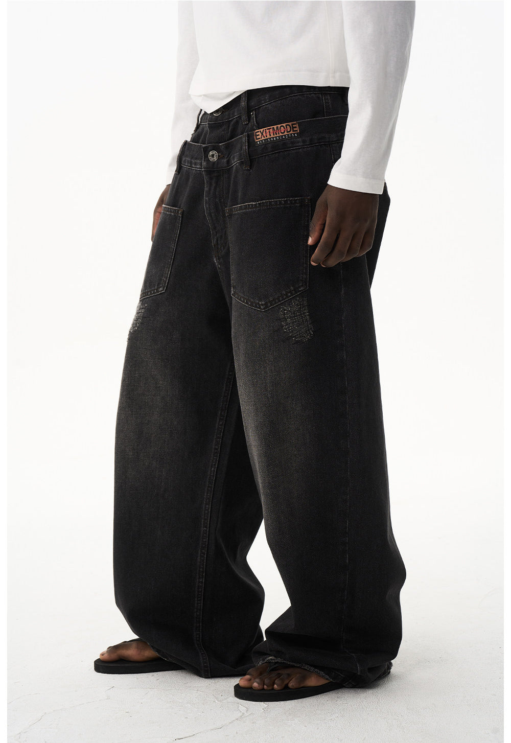 Retro Wash Double-Waist Straight-Leg Jeans