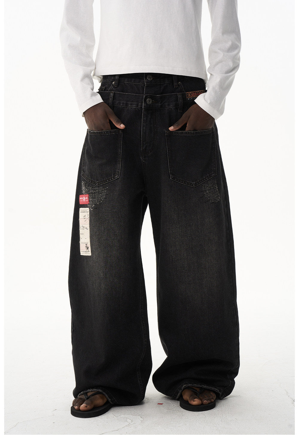 Retro Wash Double-Waist Straight-Leg Jeans