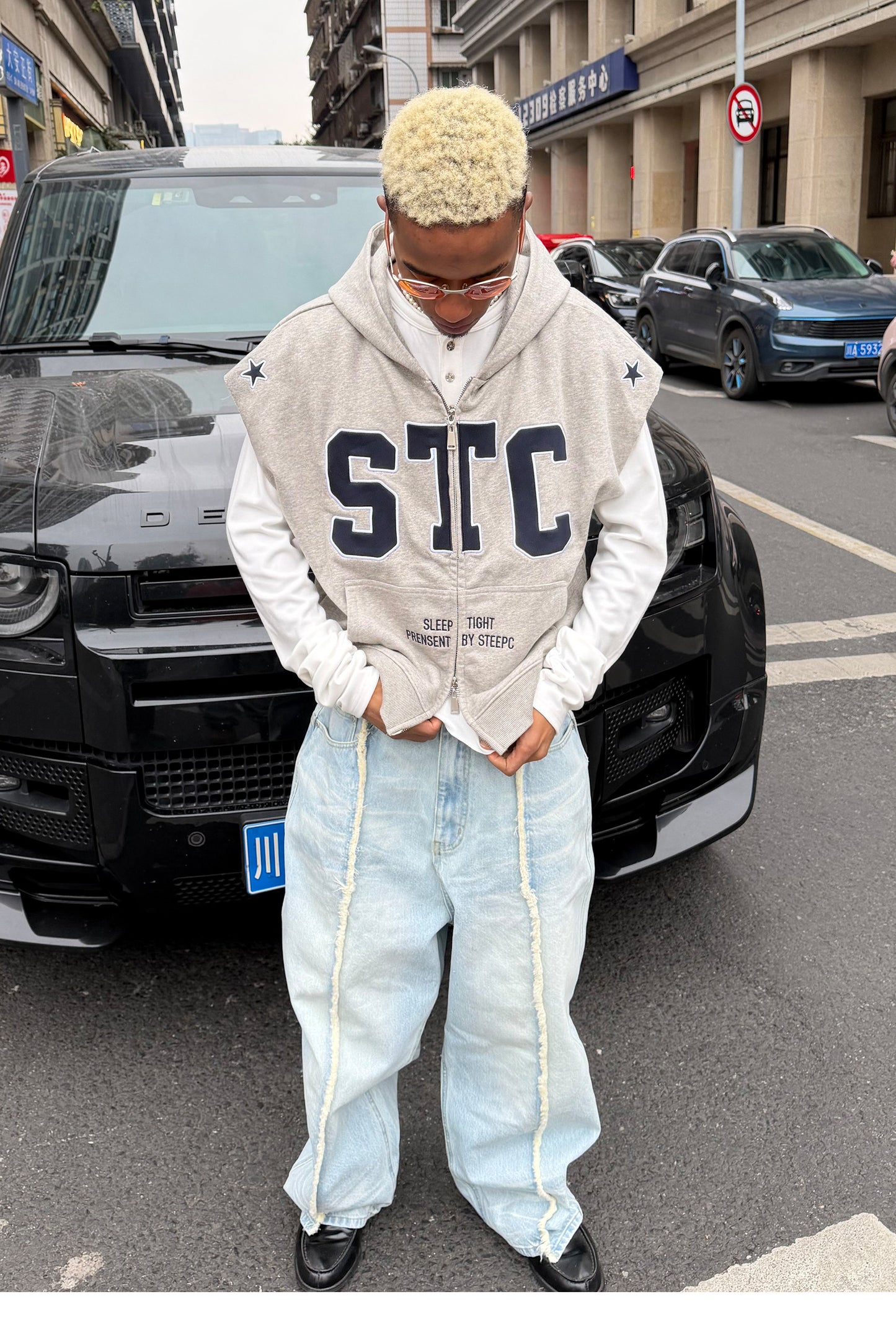 Wash-treated Patchwork Denim Pants
