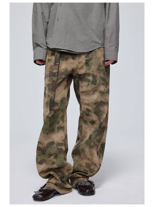 Camouflage Double Belt Curved Pants