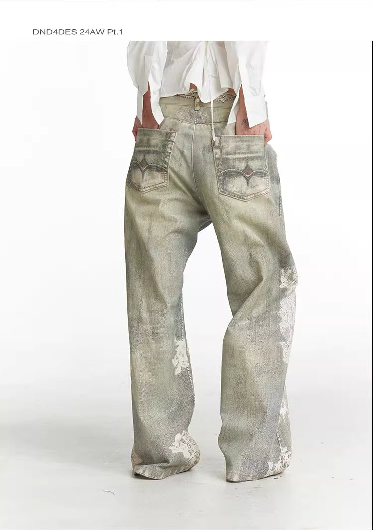 Lace Pattern Straight Bootcut Jeans