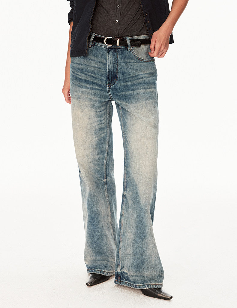 Distressed wash jeans