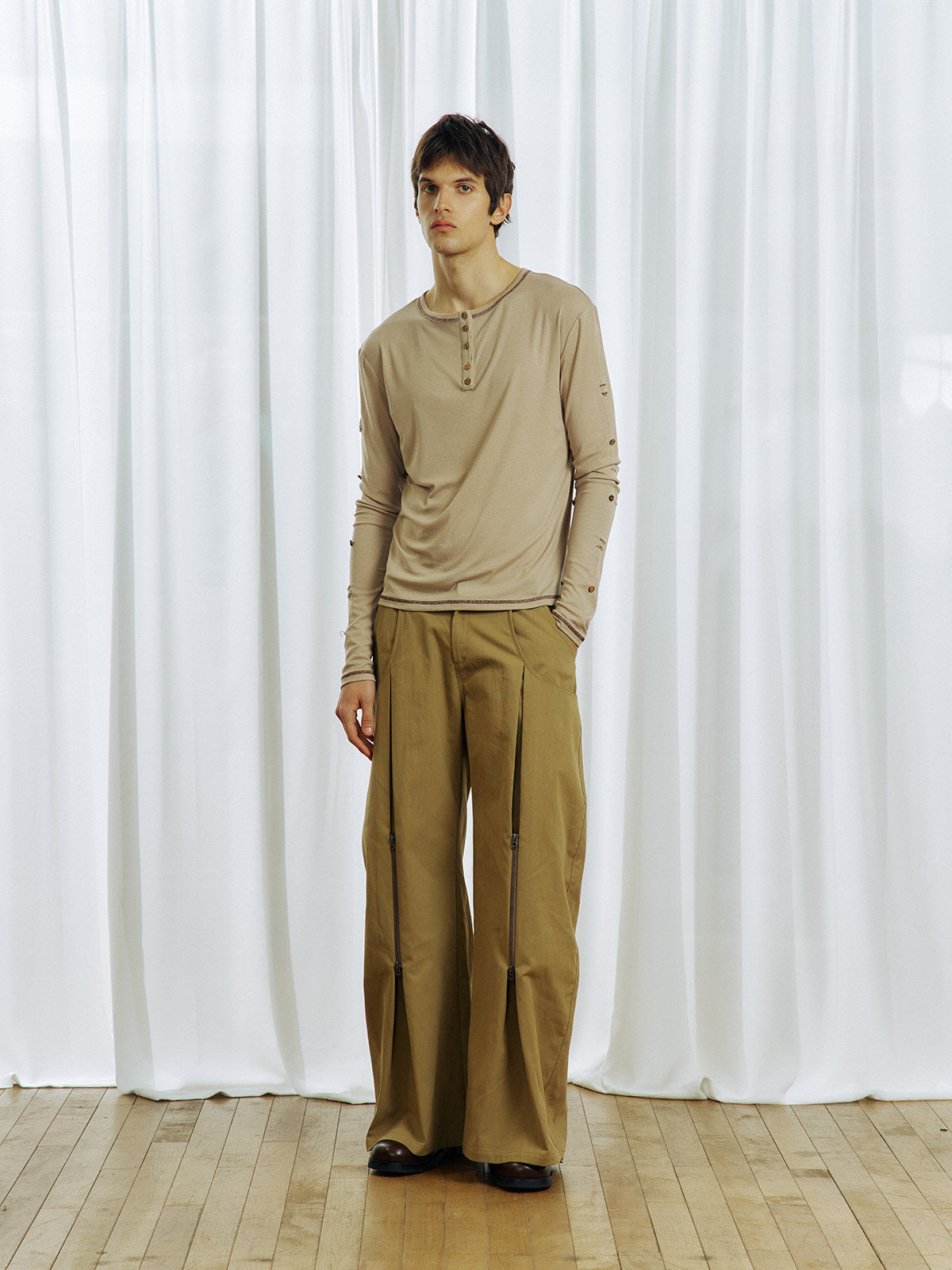 3D-Cut Double Zipper Casual Pants