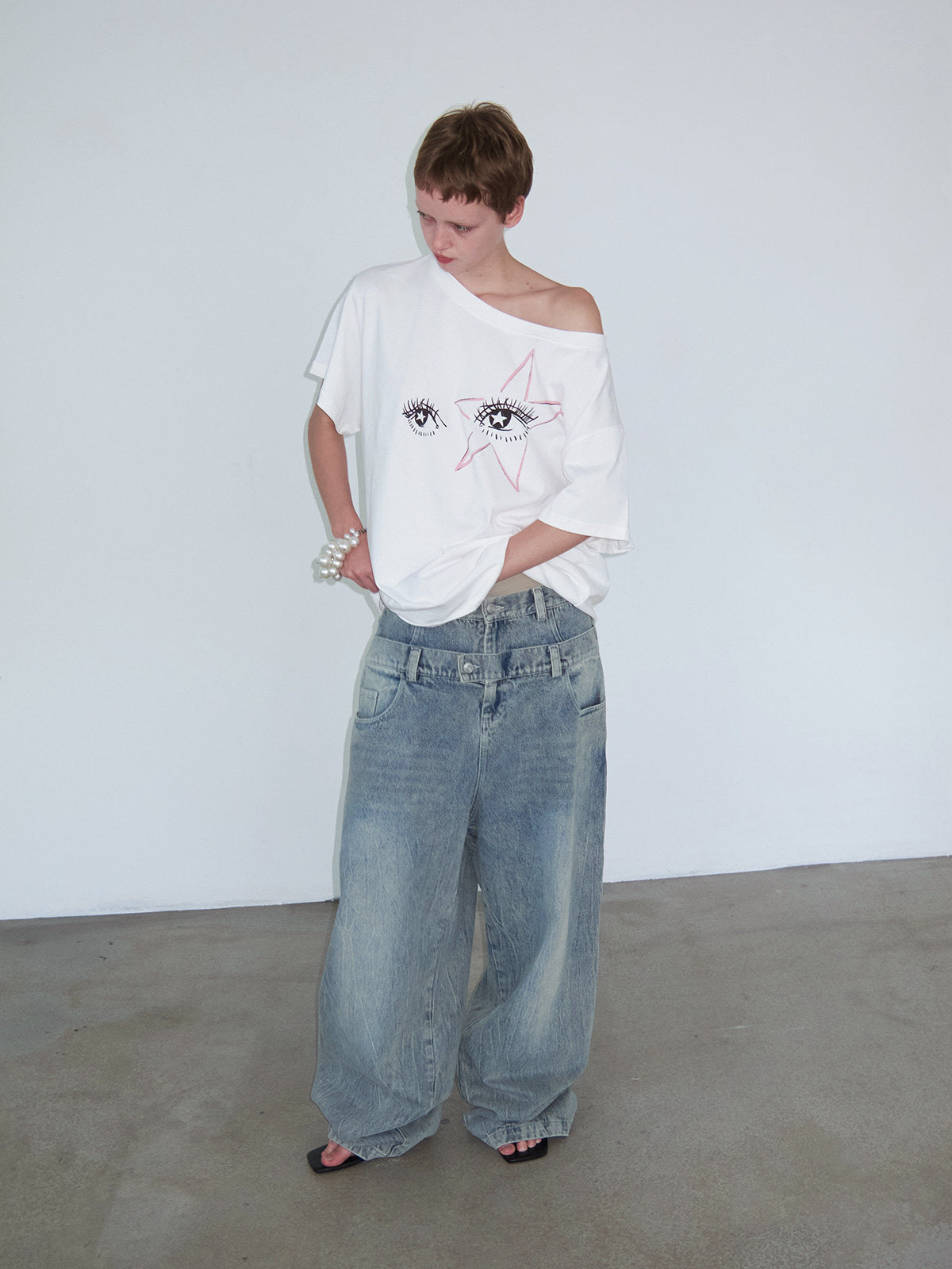Casual Fake Two-Piece Mid-Low-Waist Jeans