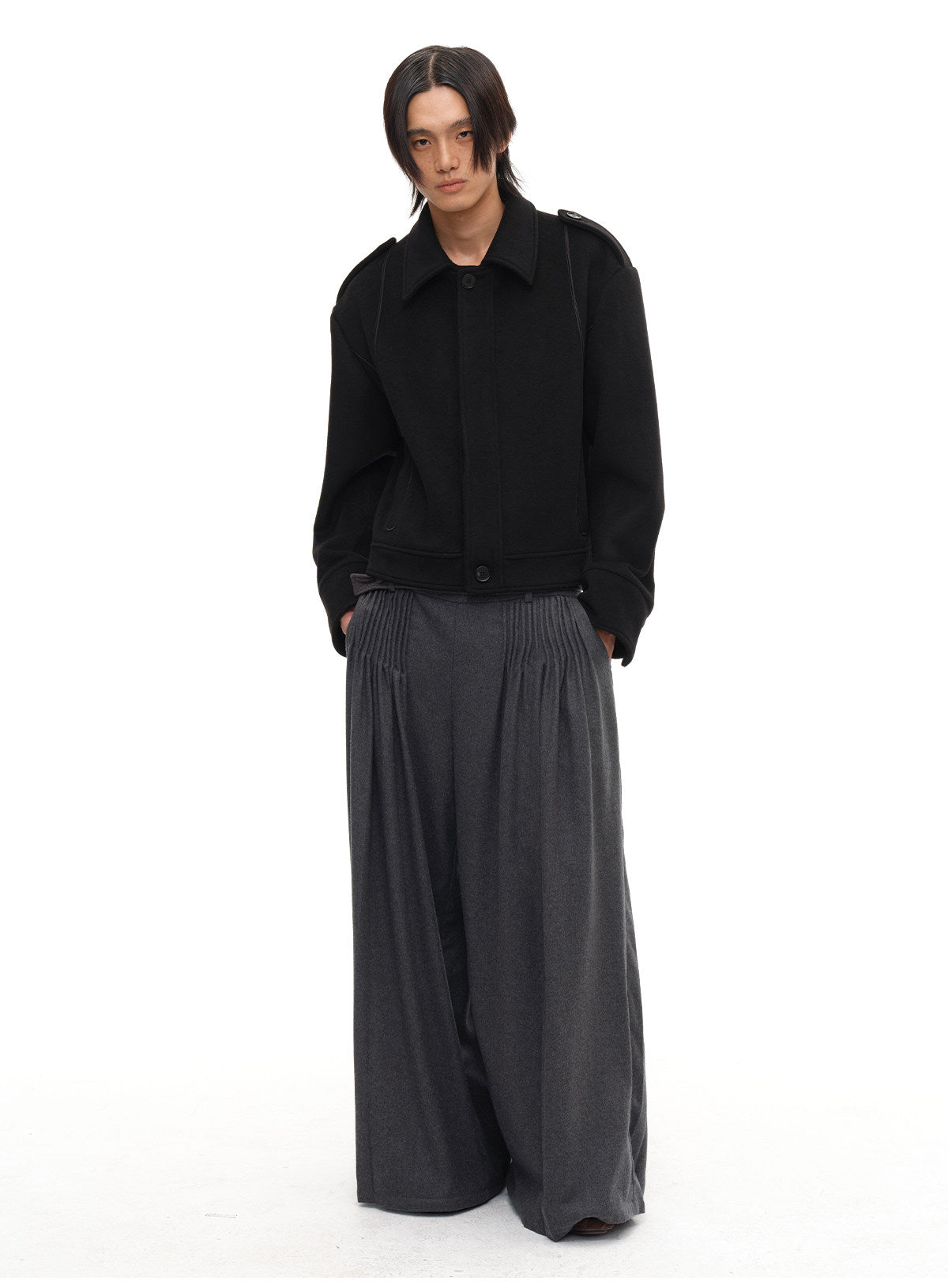 Webbing Shoulder Tapered Wool Jacket