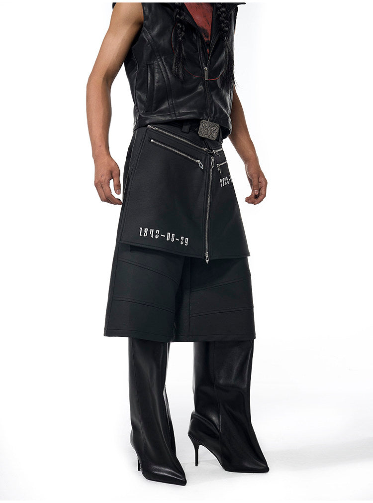 Slogan Print Leather Pants