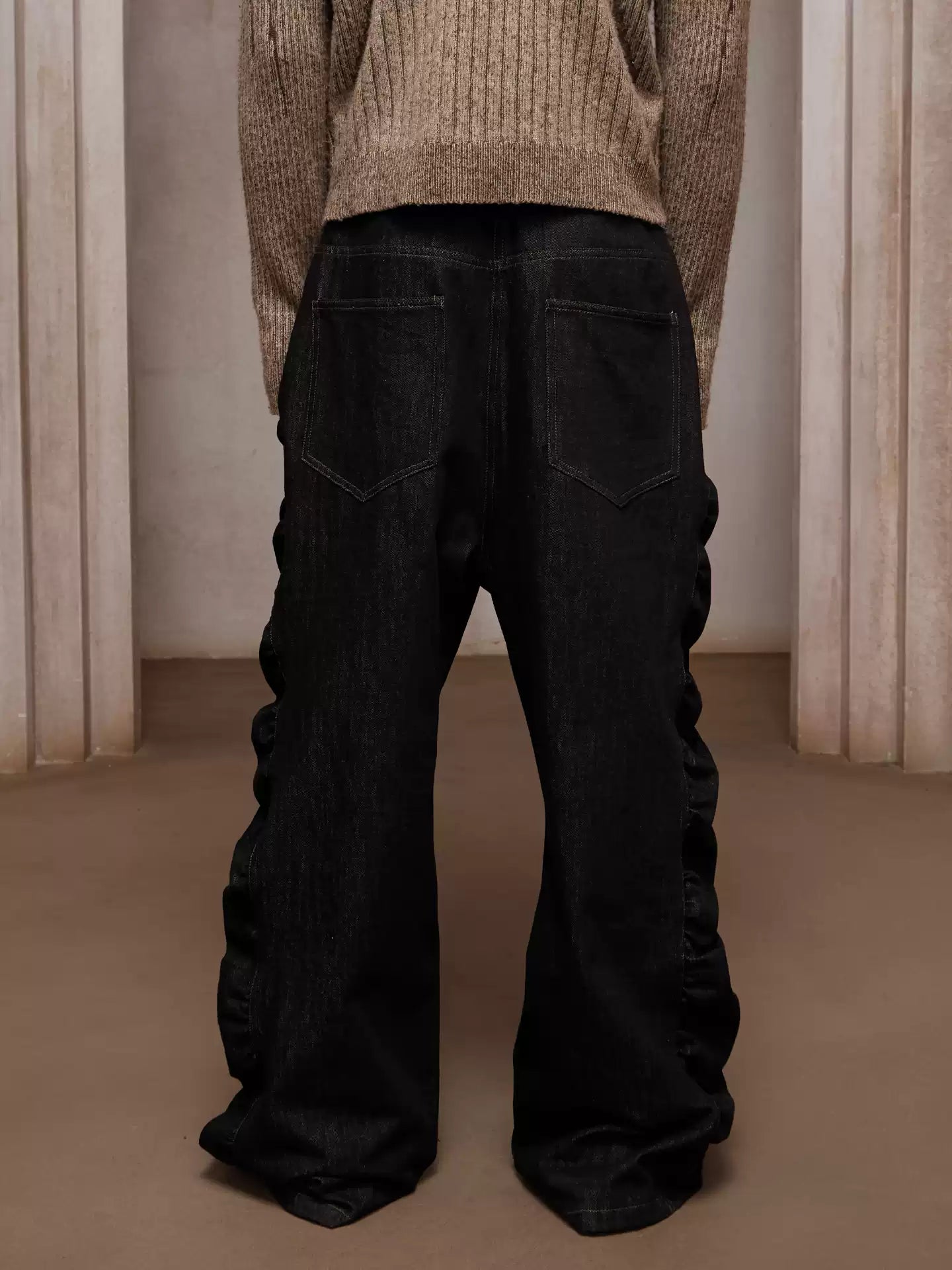 Long Button-Down Baggy Denim Pants