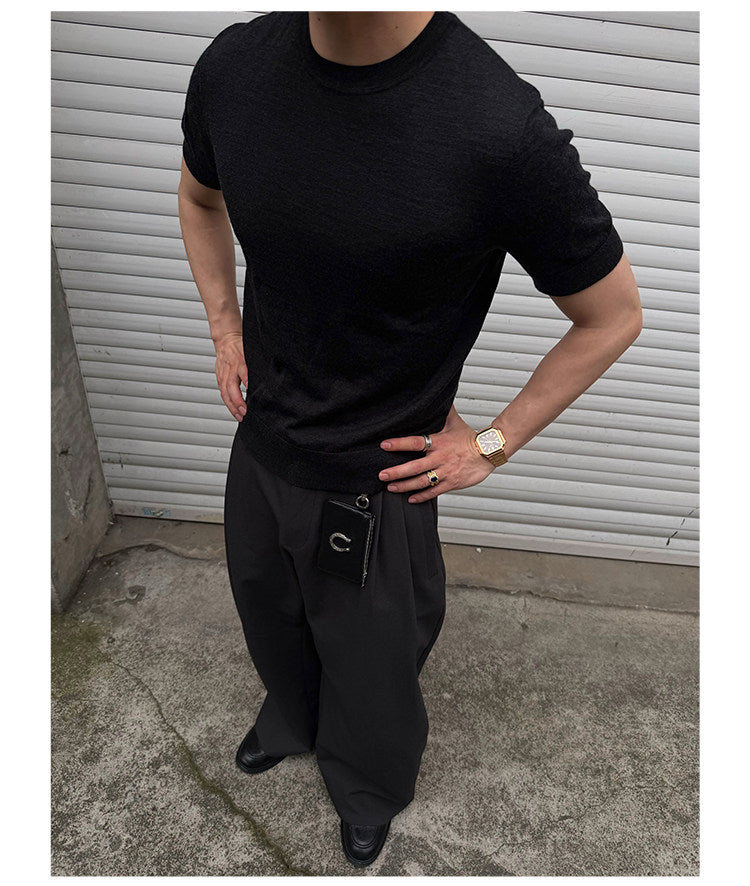Luxurious-Feel Round-Neck Wool Shirt