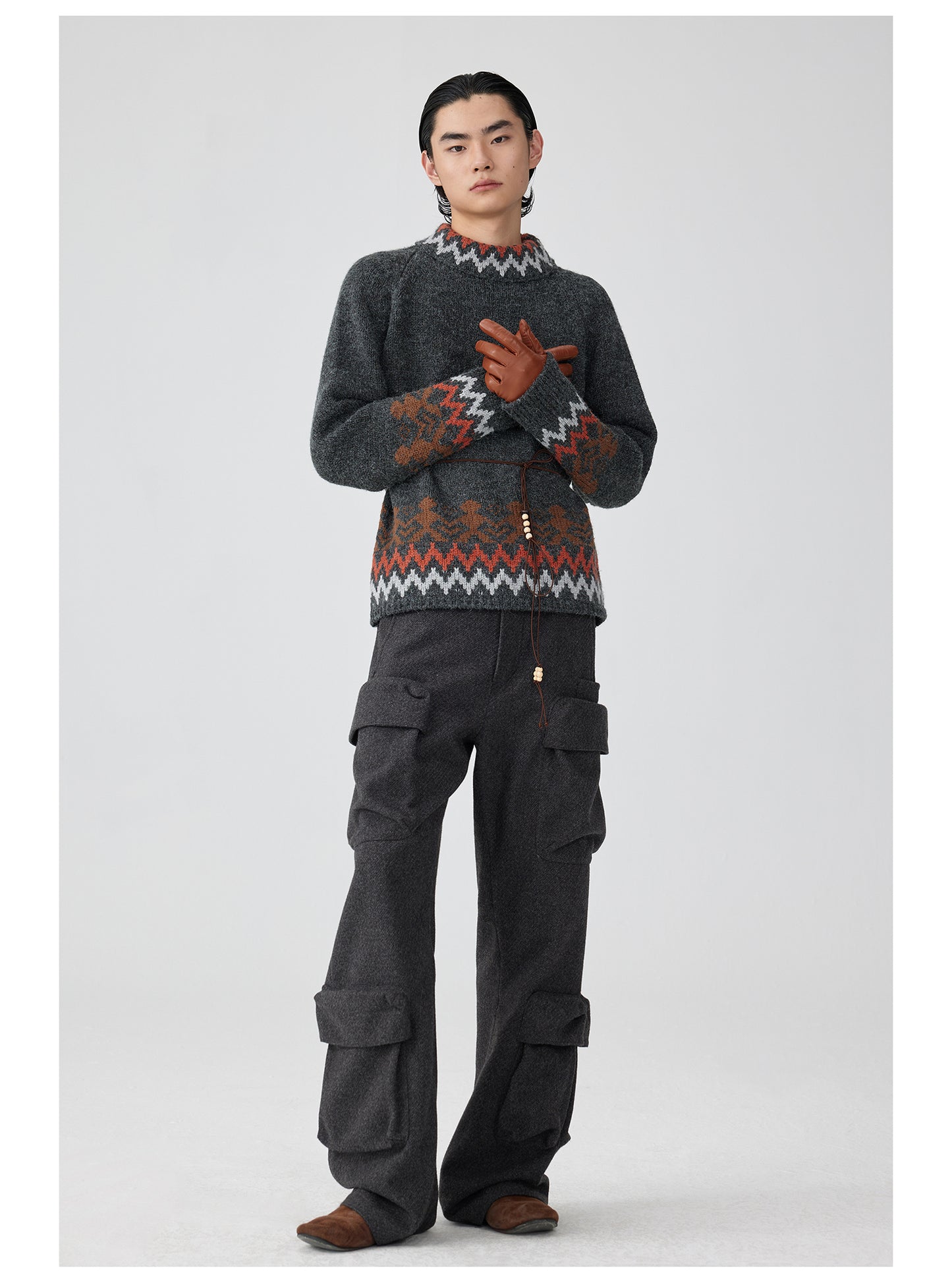 Ethnic Pattern Side Zip Turtleneck Sweater