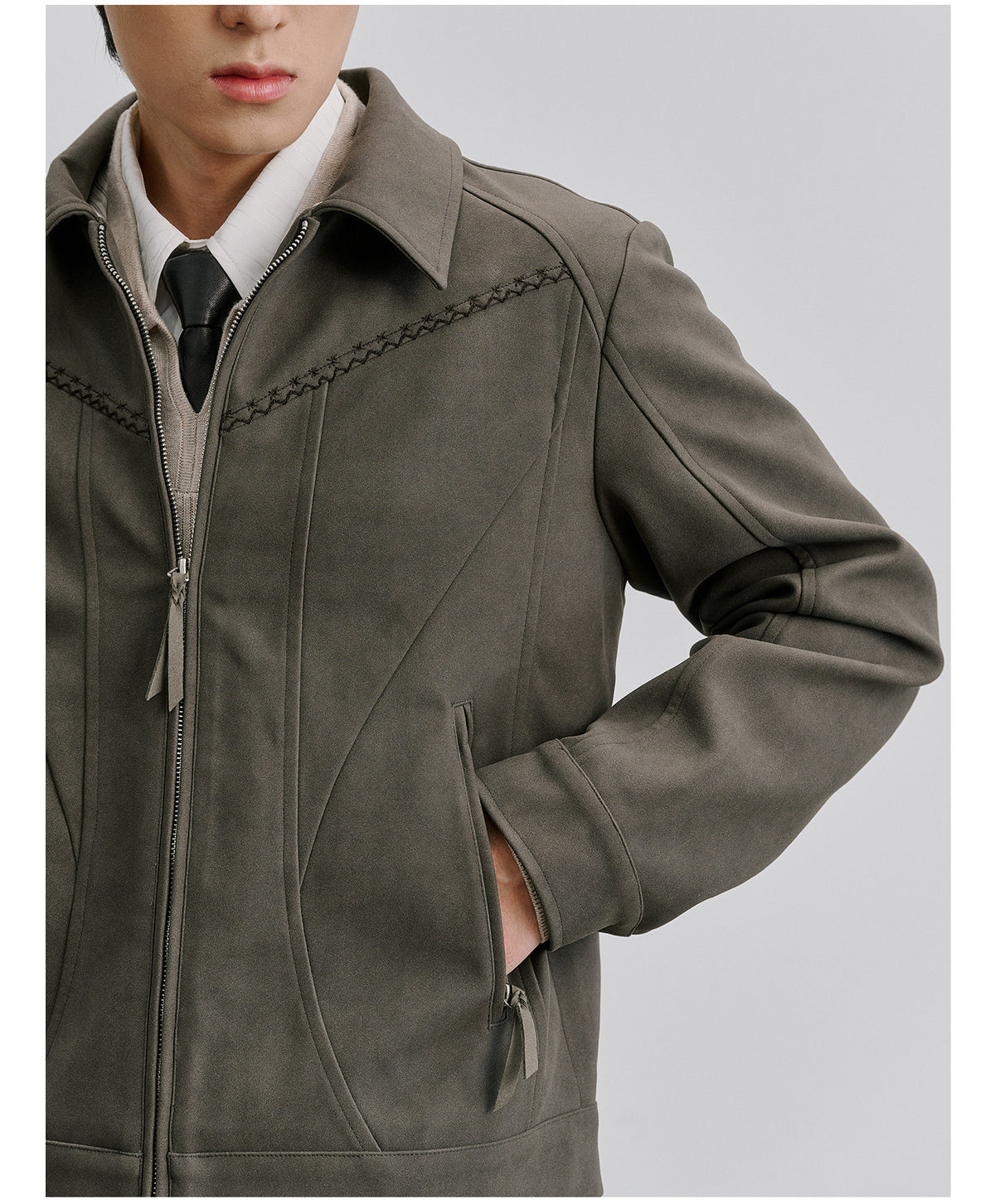 Harrington Jacket with Star-Patterned Suede Embroidery　