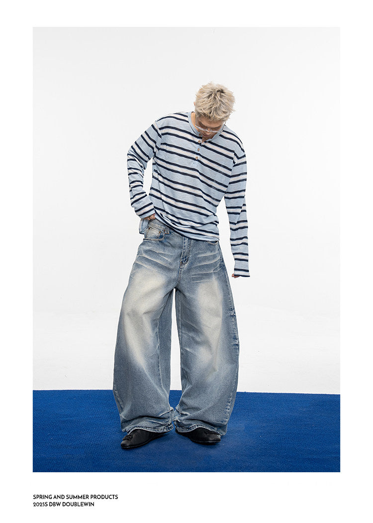 Vintage Distressed 3D Pleated Jeans