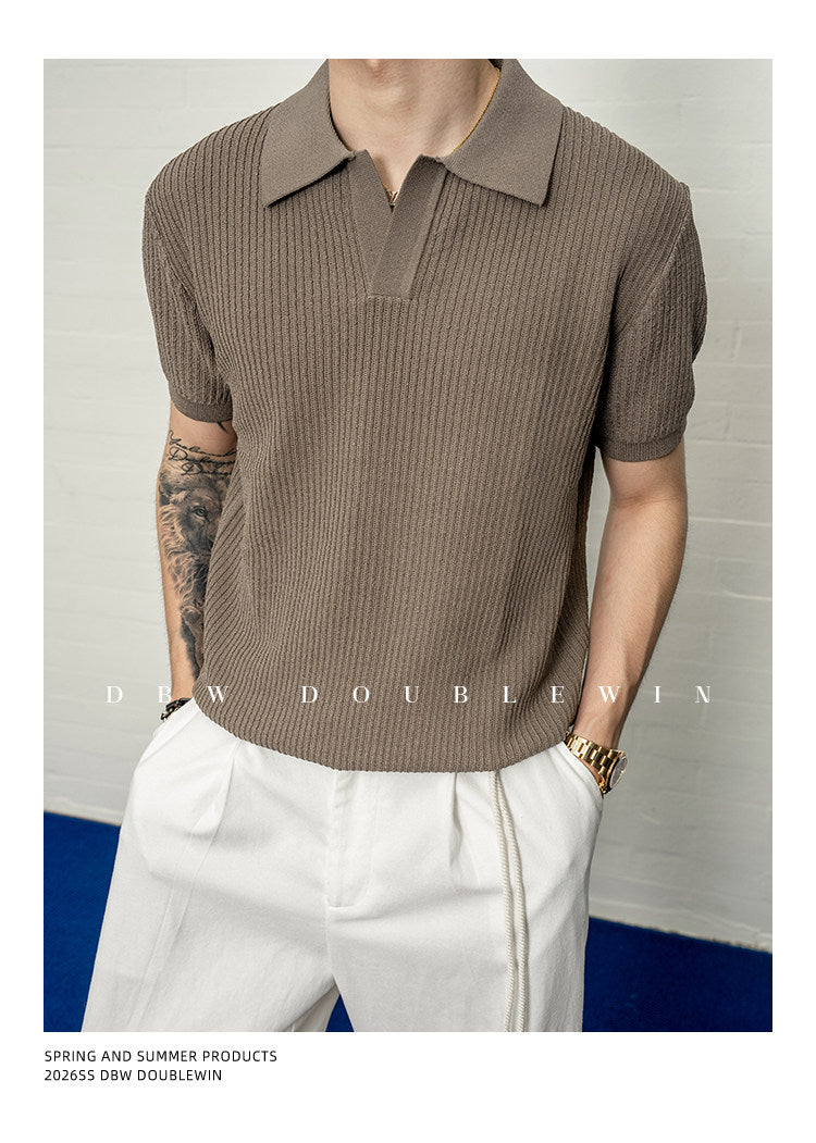 Simple Relax Solid Polo Knit Shirt