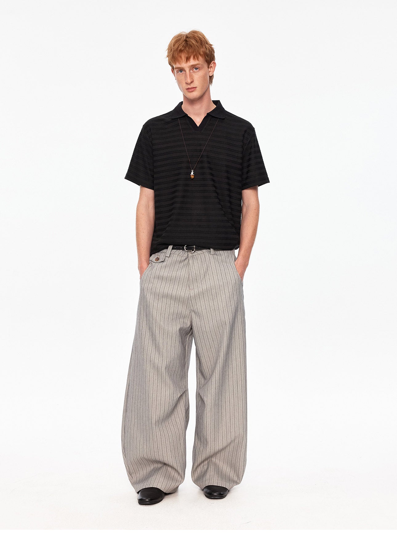 Seagull Neck Striped T-Shirt