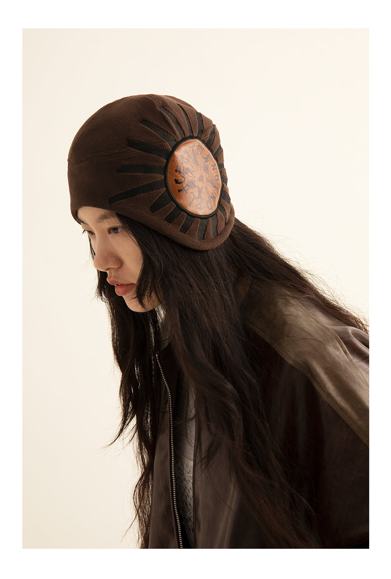 Leather Print Brown Ear Protection Hat