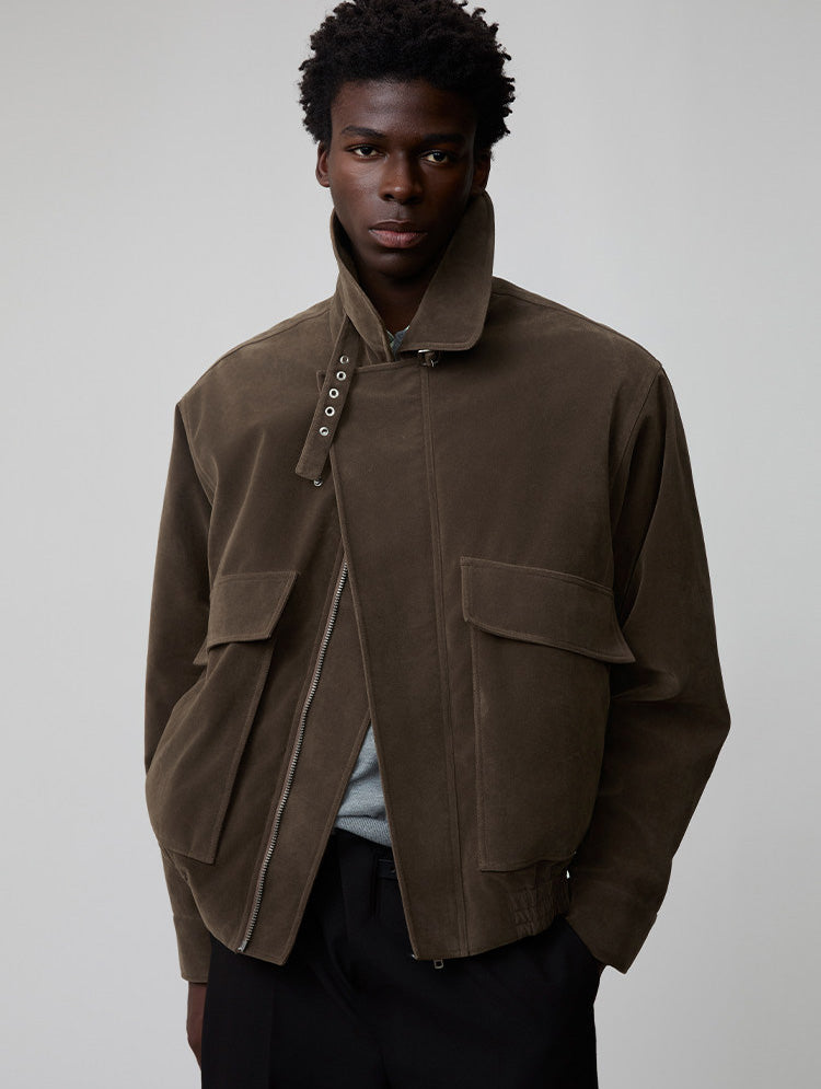 Suede Collar Button-Down Jacket