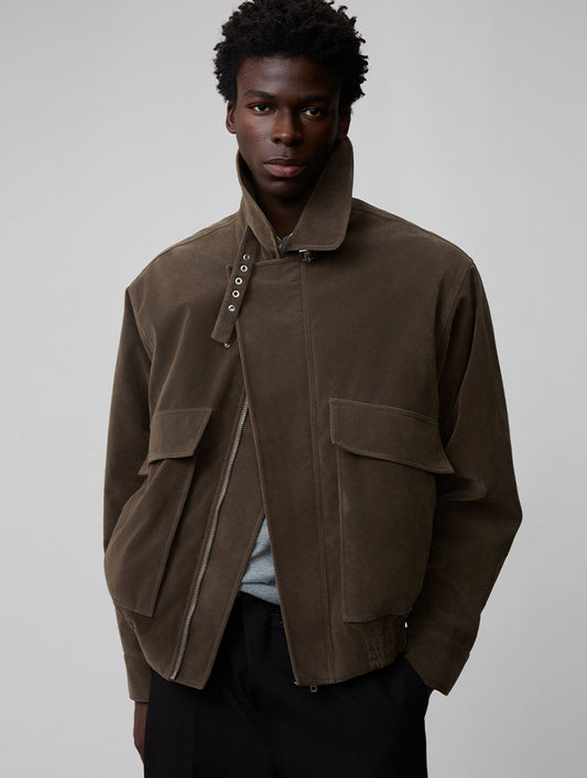 Suede Collar Button-Down Jacket