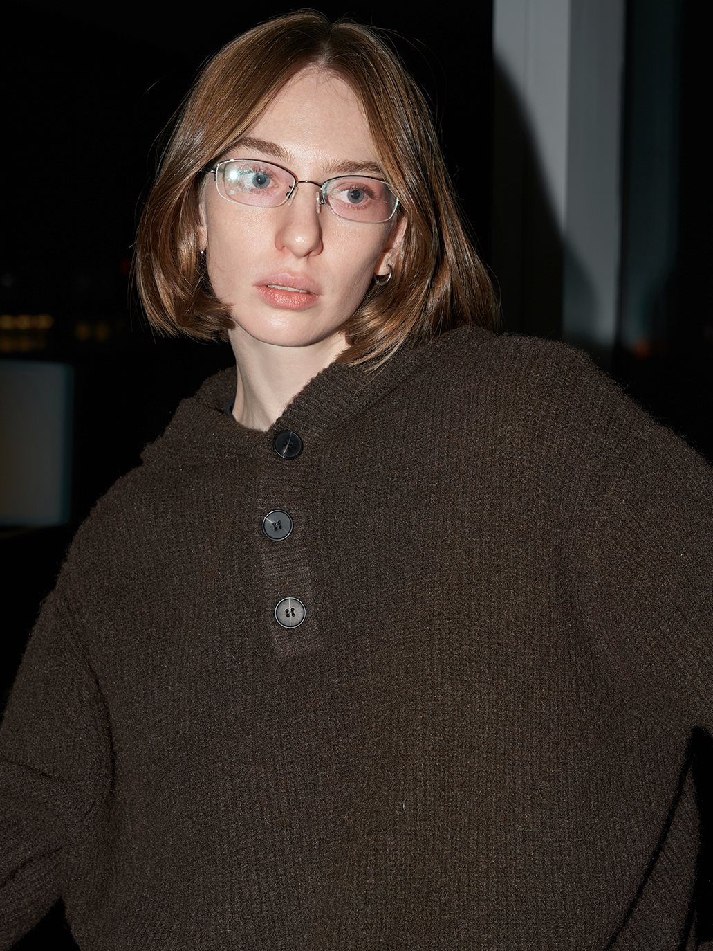 Hooded button-down sweater