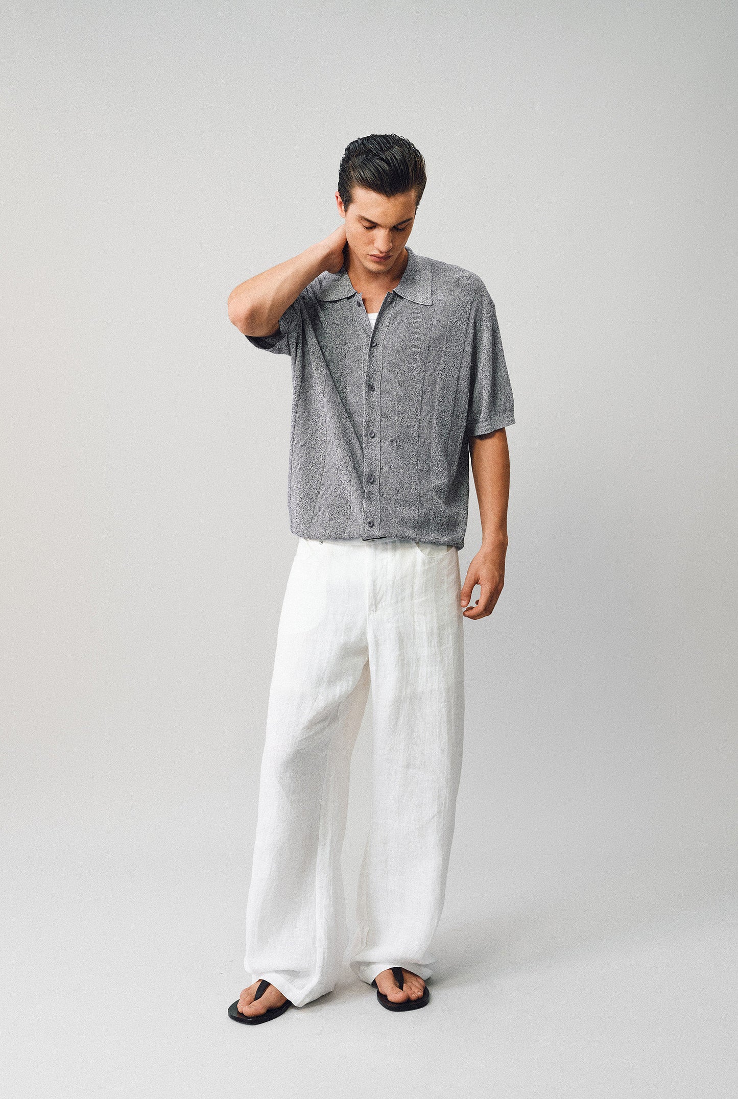 Linen-style button-down shirt