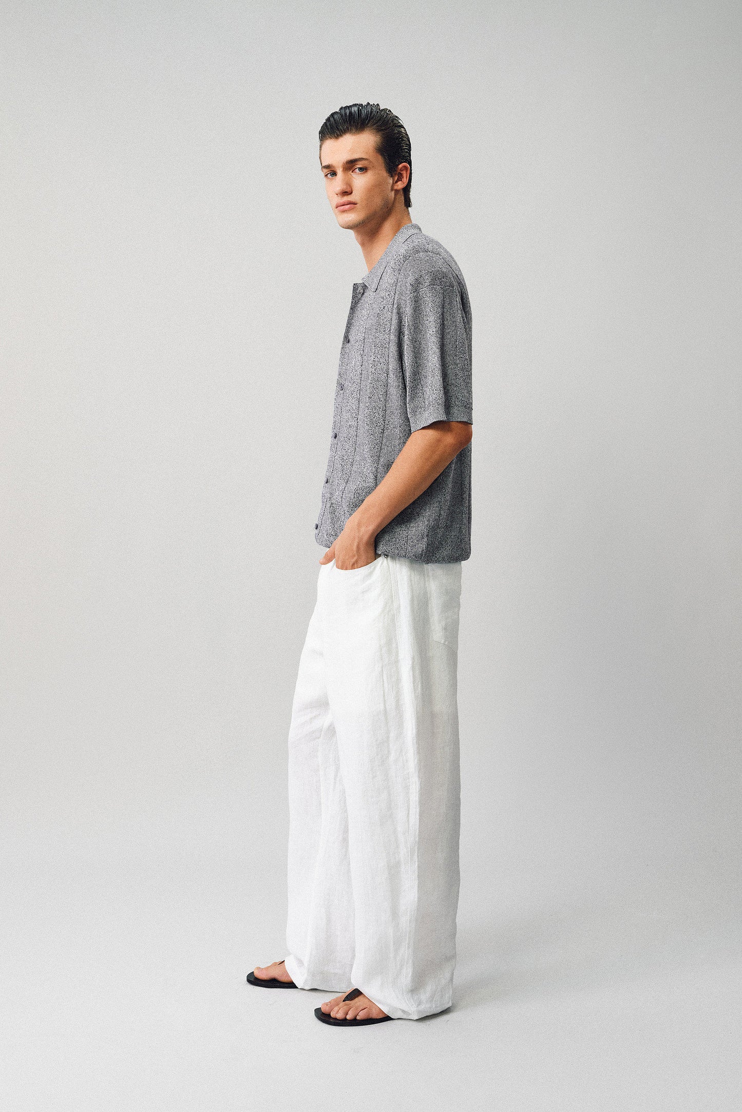 Linen-style button-down shirt