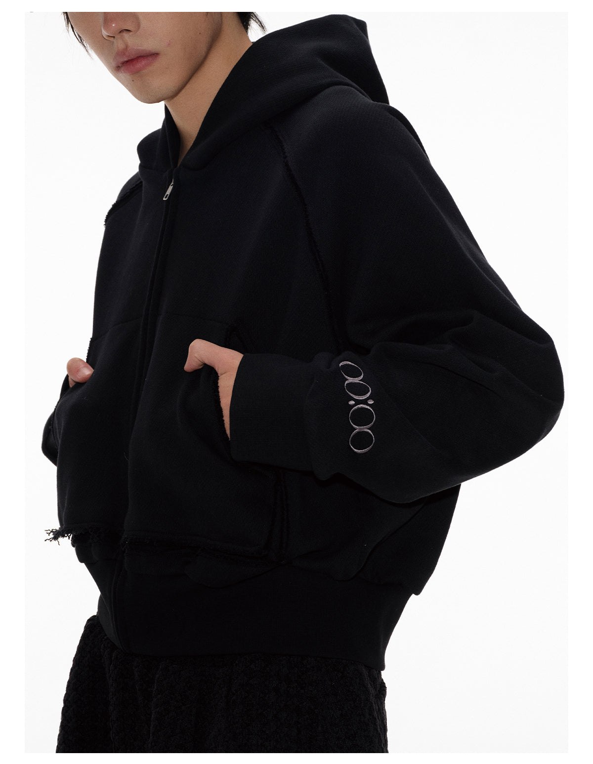Ripped Shoulder Hooded Sweatshirt