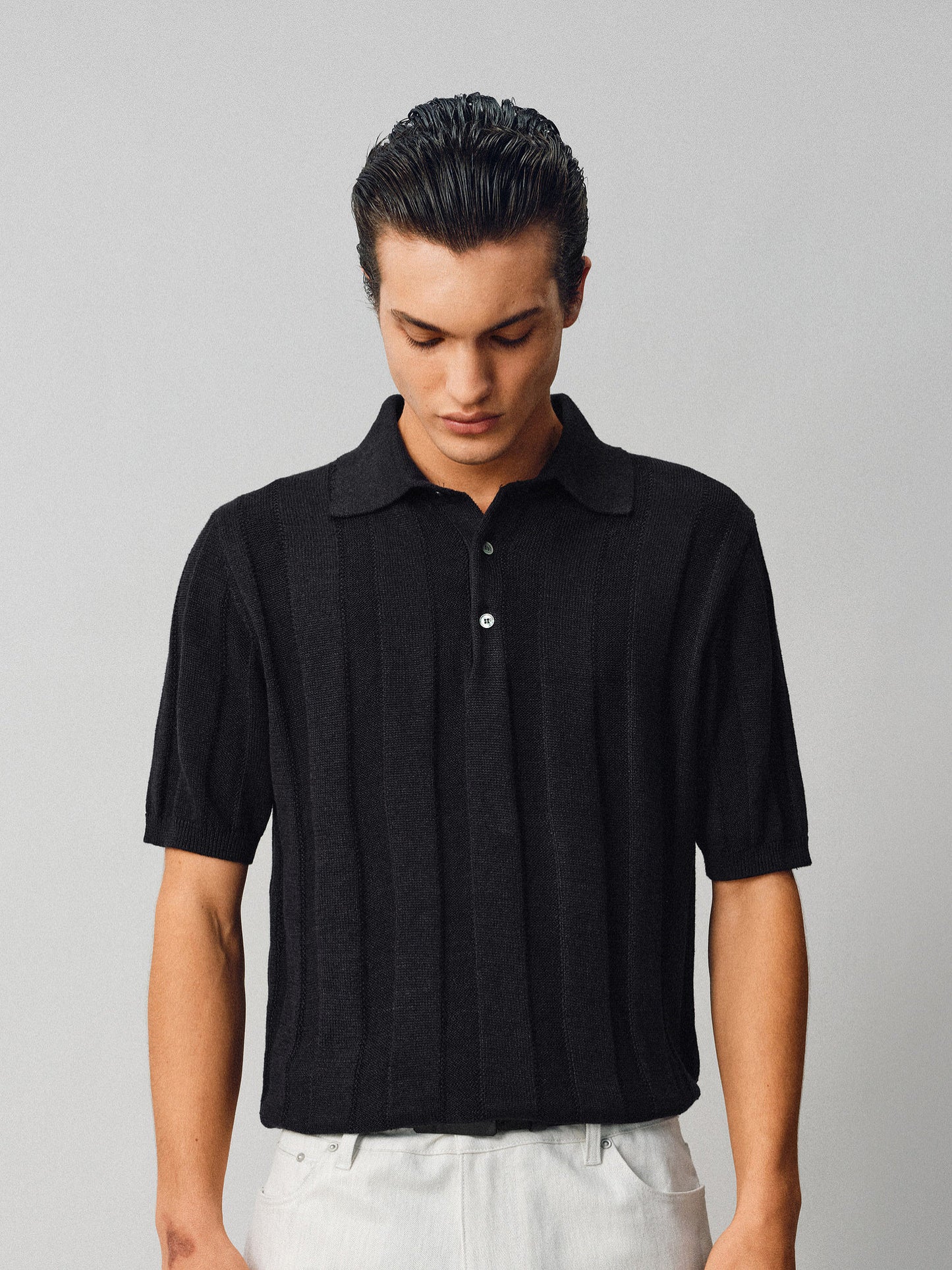 Hemp-Blend Pitched-Dot Polo Shirt