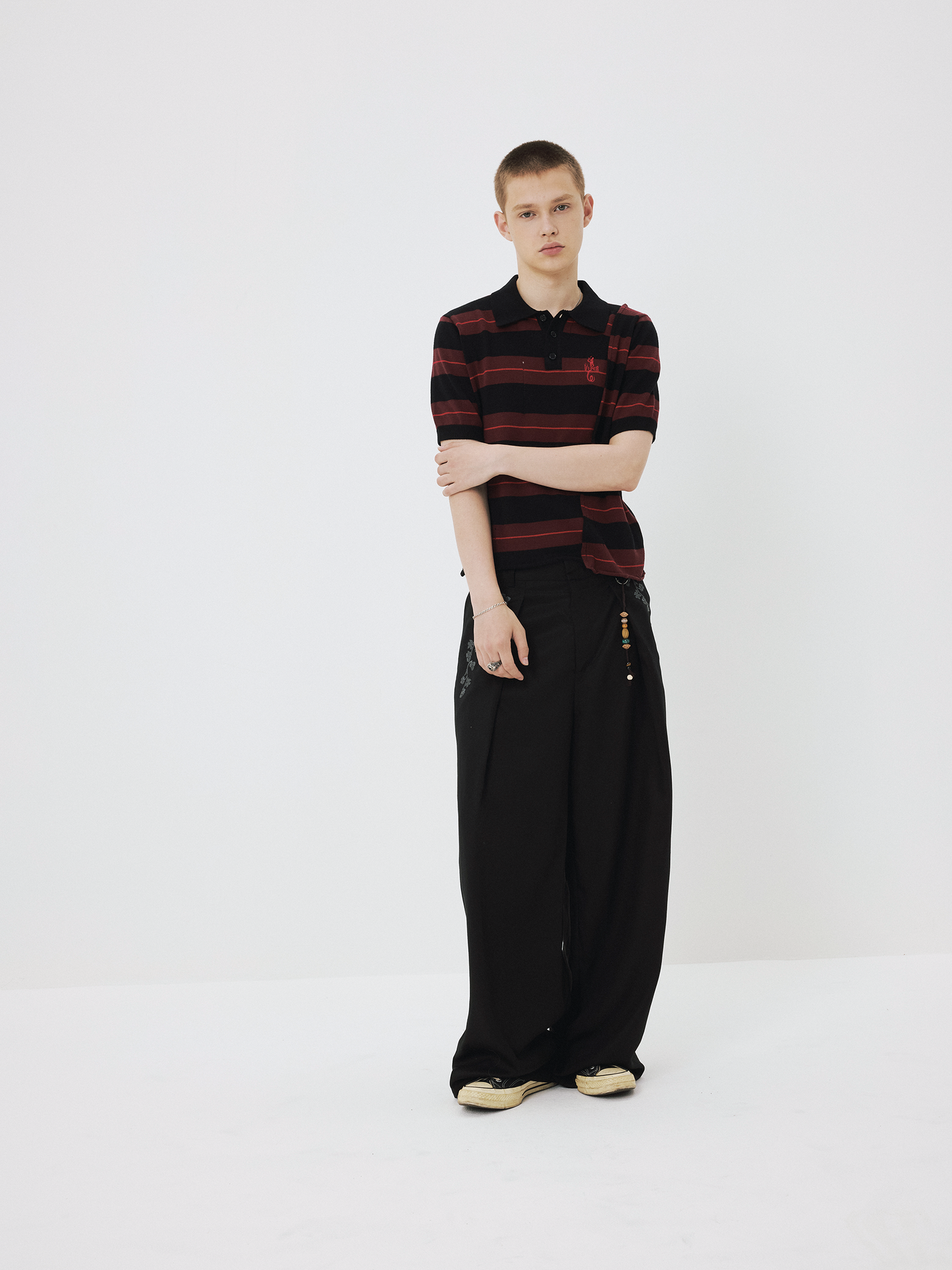 Contrast-Color Knit Polo Shirt