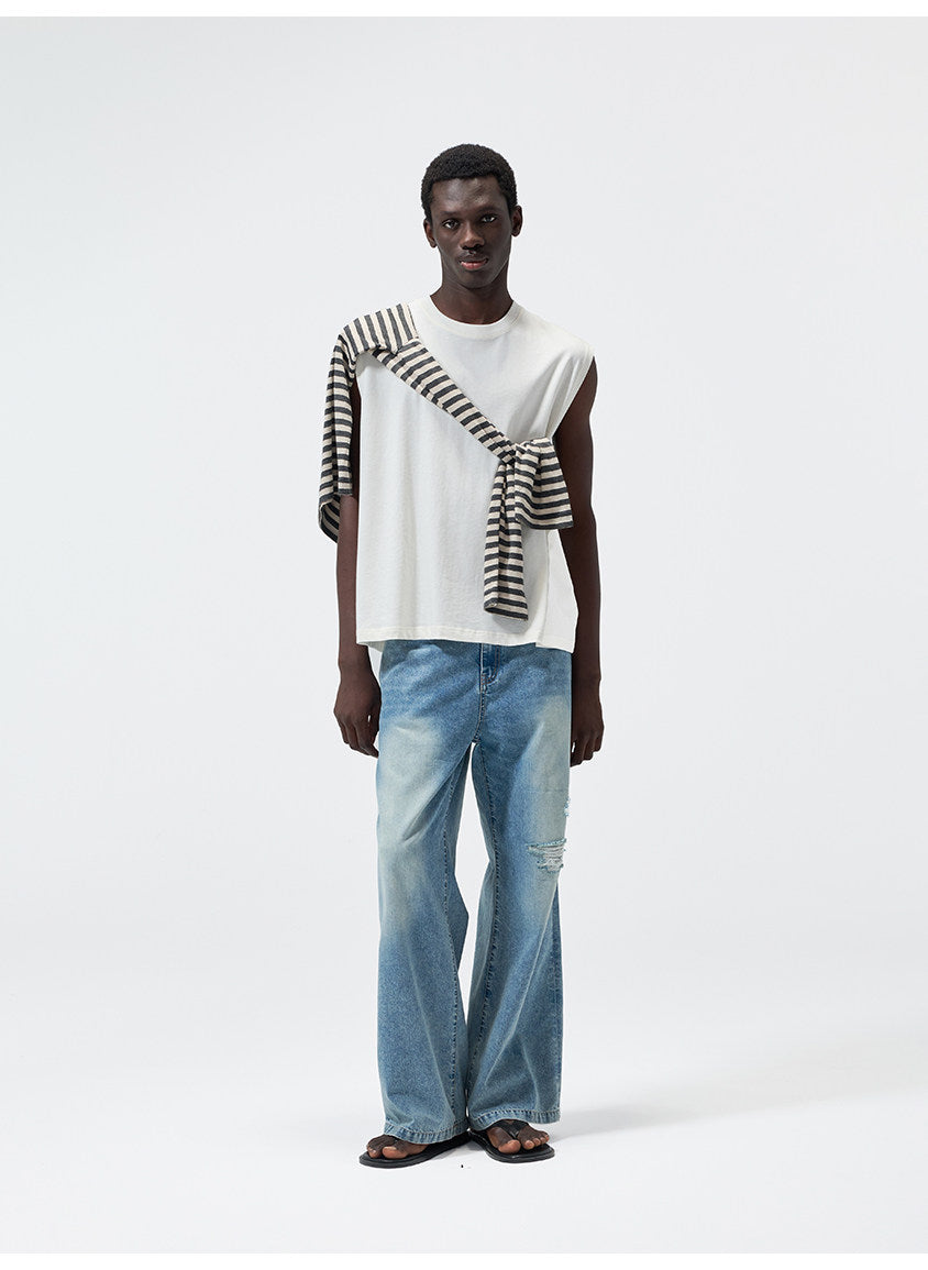 Water-Washed Straight-Leg Lightweight Denim Pants