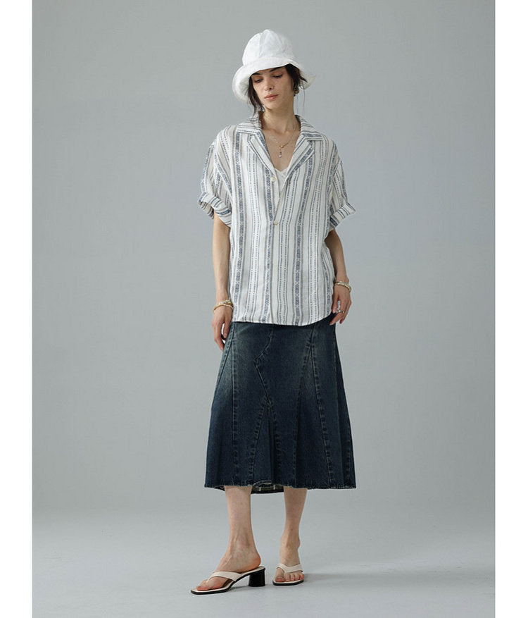 Jacquard-Woven Shirt with Cuban Collar