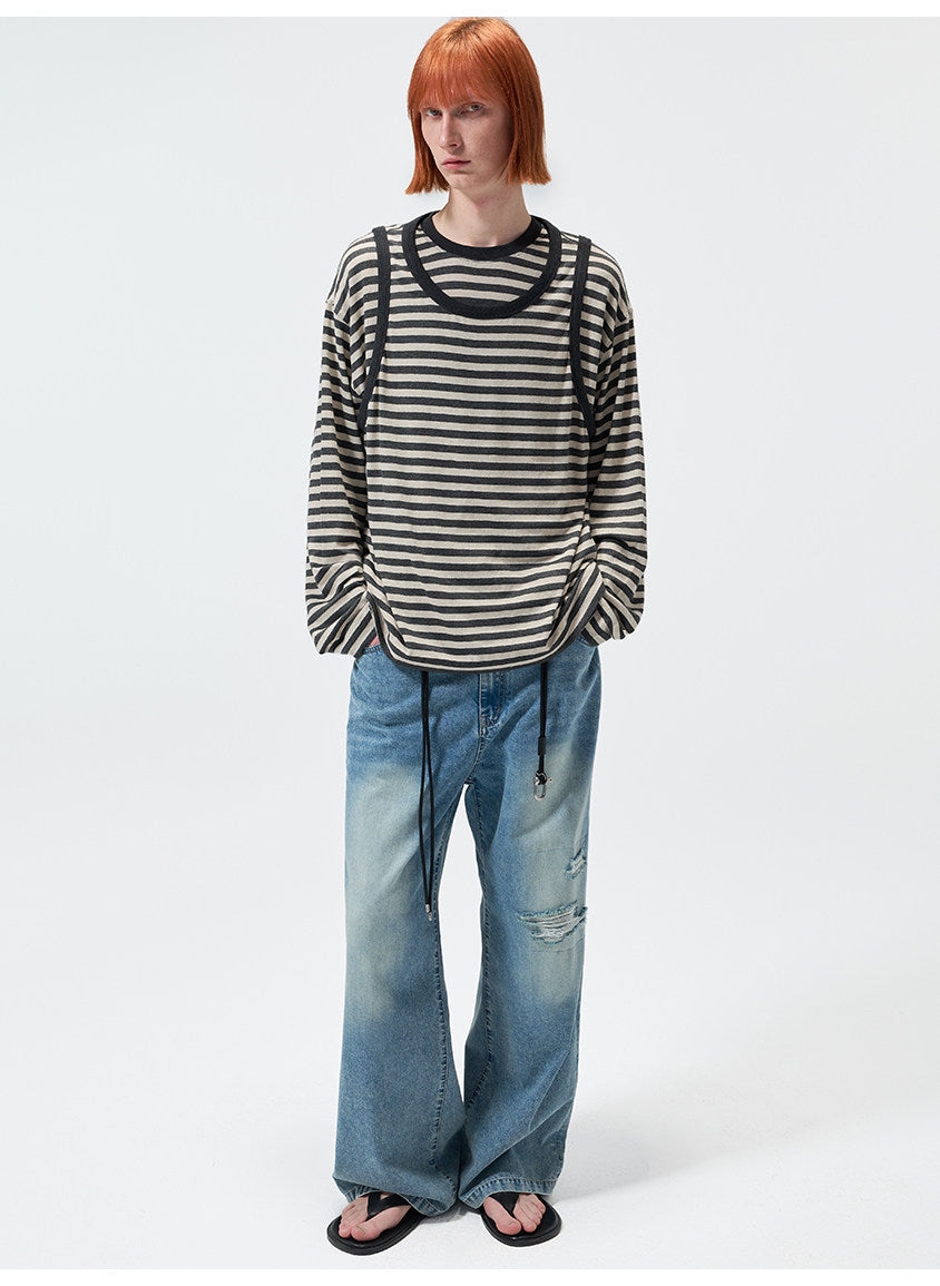 Water-Washed Straight-Leg Lightweight Denim Pants
