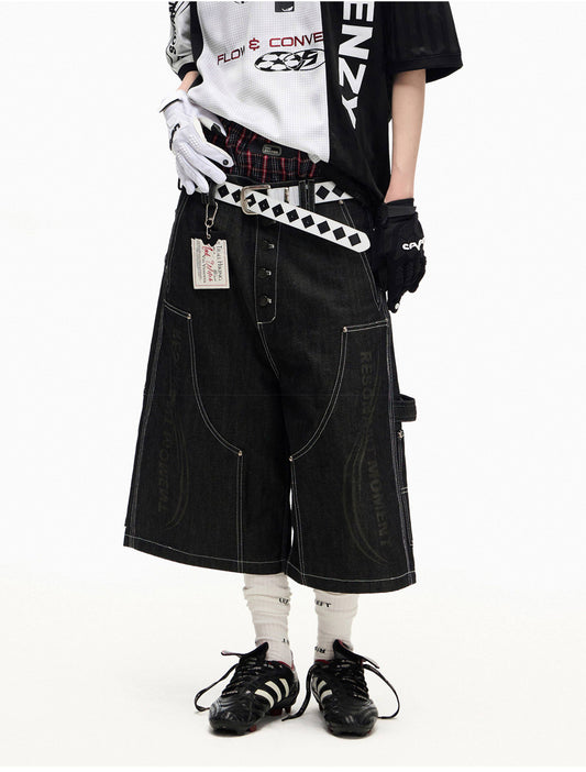Laser-Printed Denim Shorts